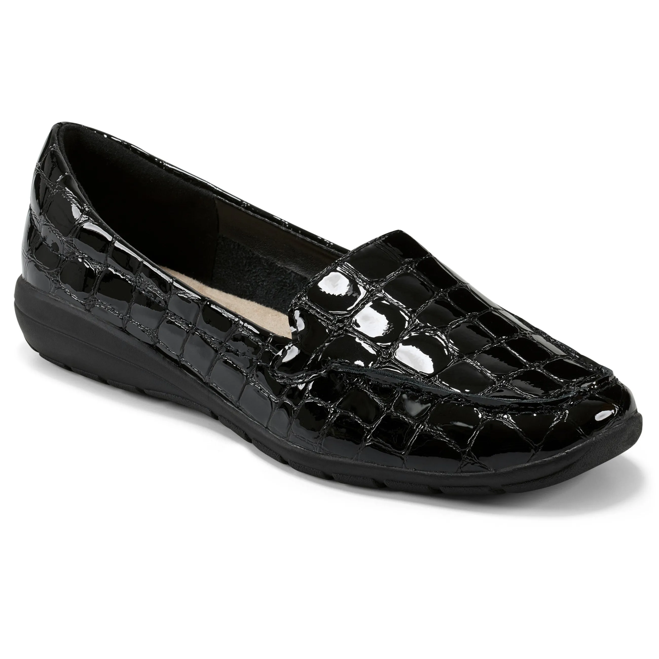 Outlet Easy Spirit Abide Croco Print Casual Flats BlackCrocoPatent