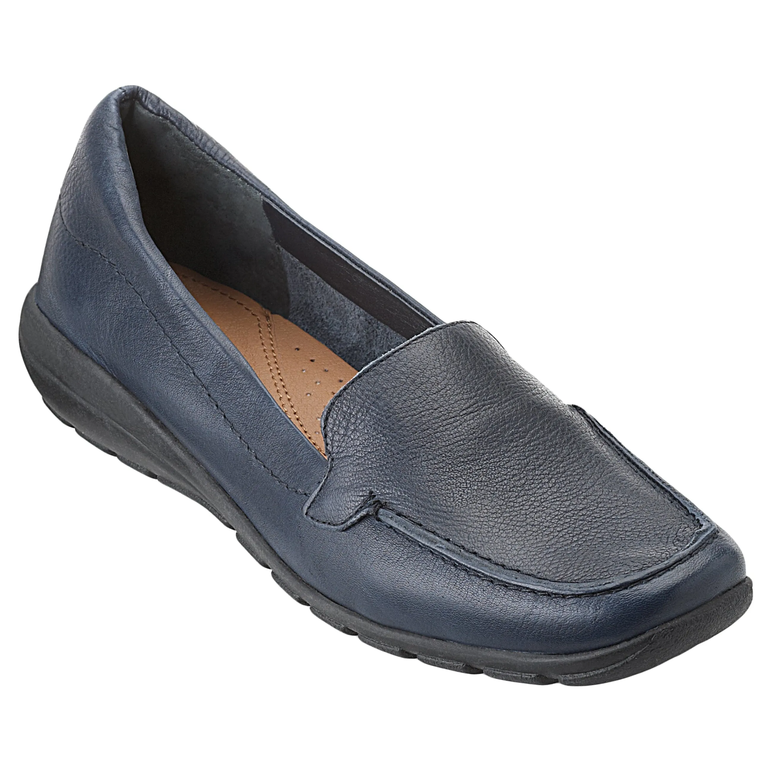 Hot Easy Spirit Abide Leather Casual Flats BrightNavyLeather