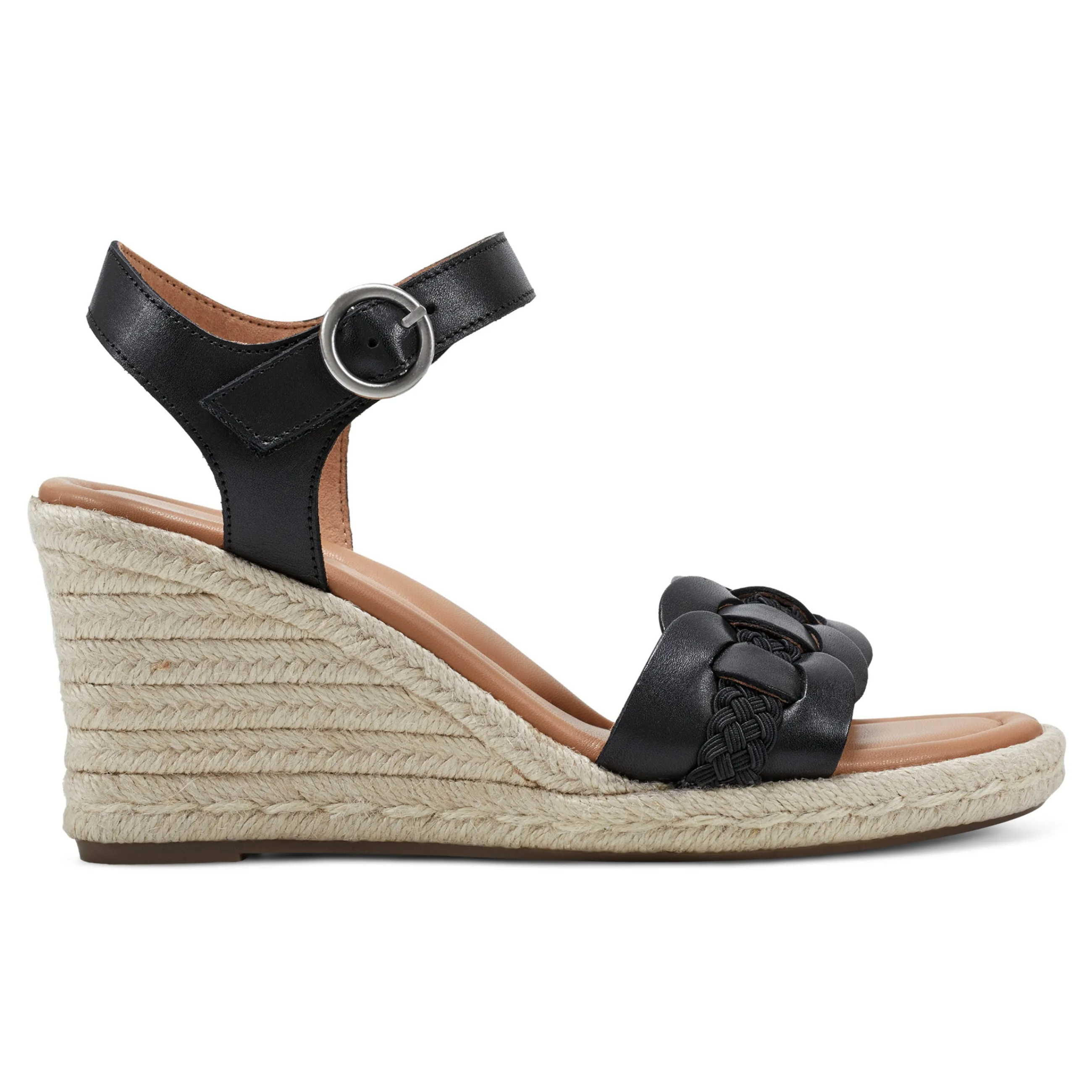 Best Sale Easy Spirit Aisha Espadrille Wedge Sandals Black