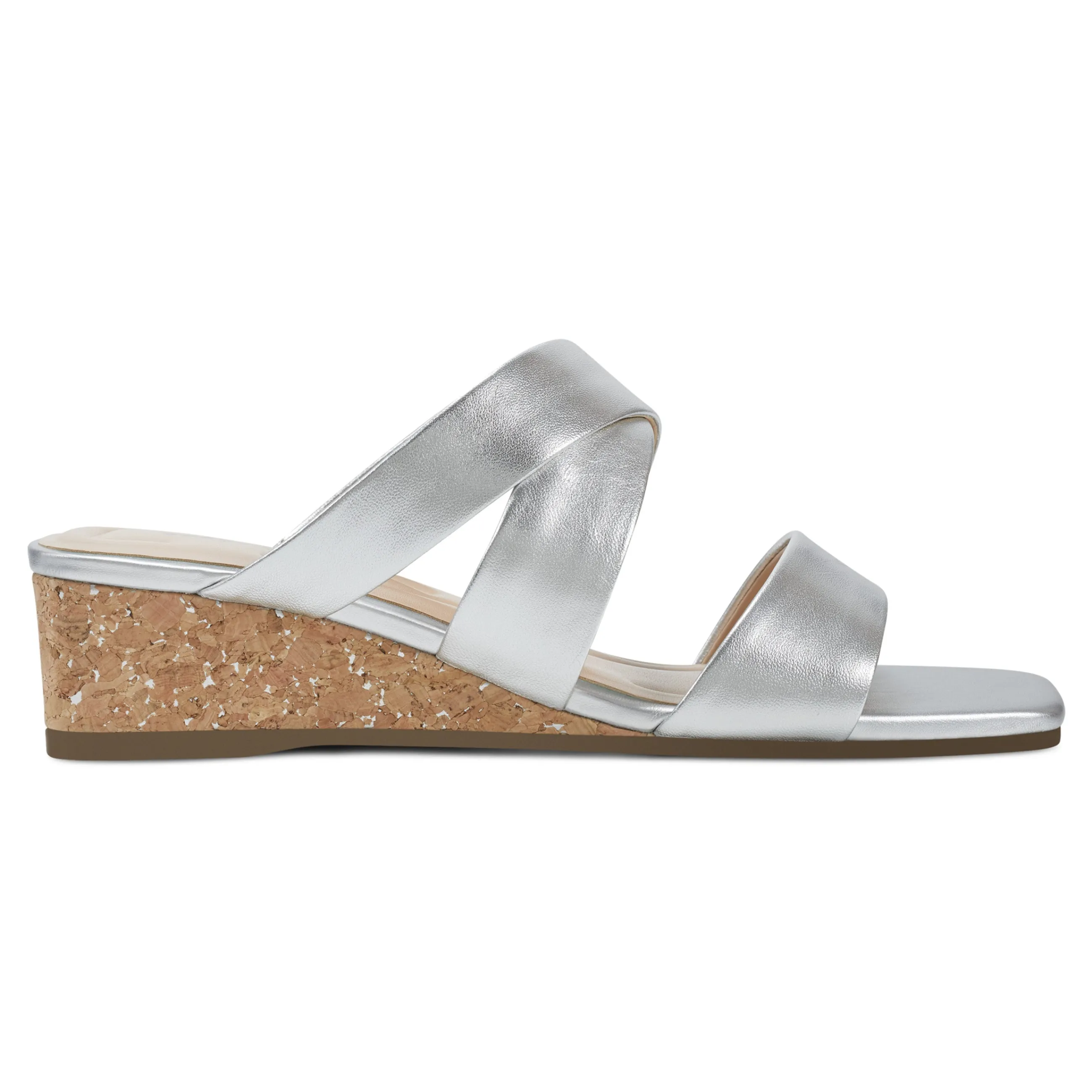 Fashion Easy Spirit Becky Wedge Sandals SilverLeather