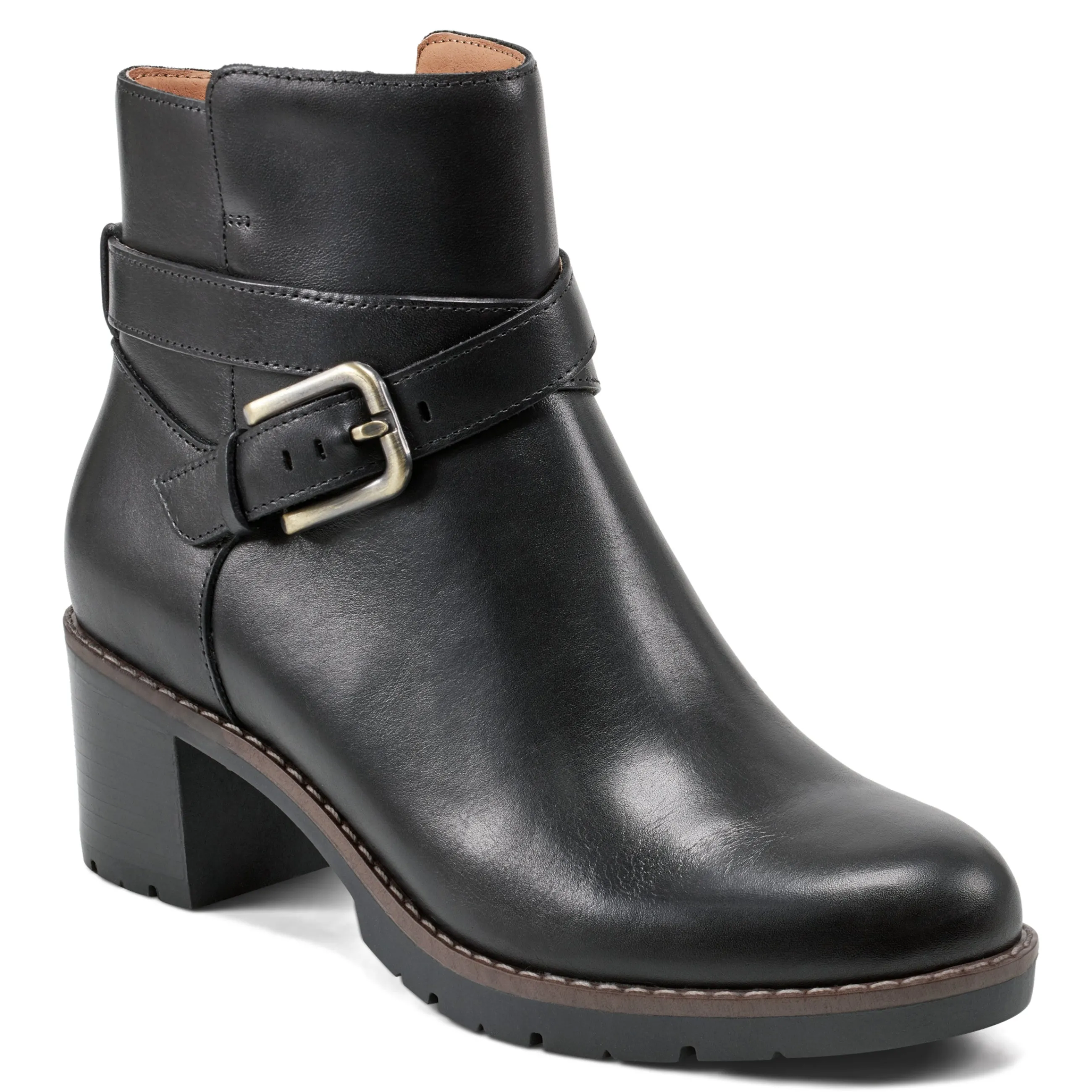 Hot Easy Spirit Cantrell Block Heel Dress Booties BlackLeather