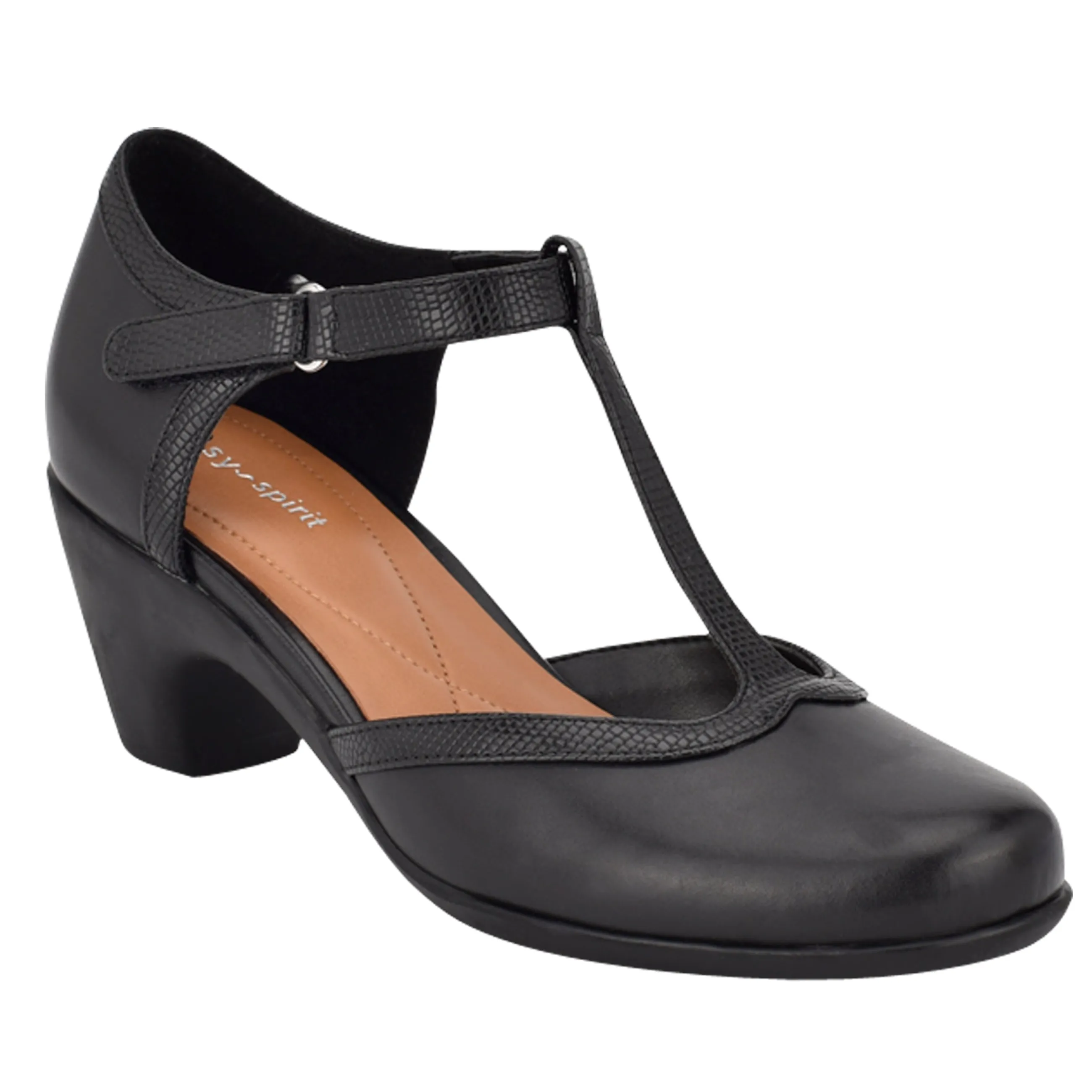 Best Sale Easy Spirit Cara T-Strap Heels BlackLeather