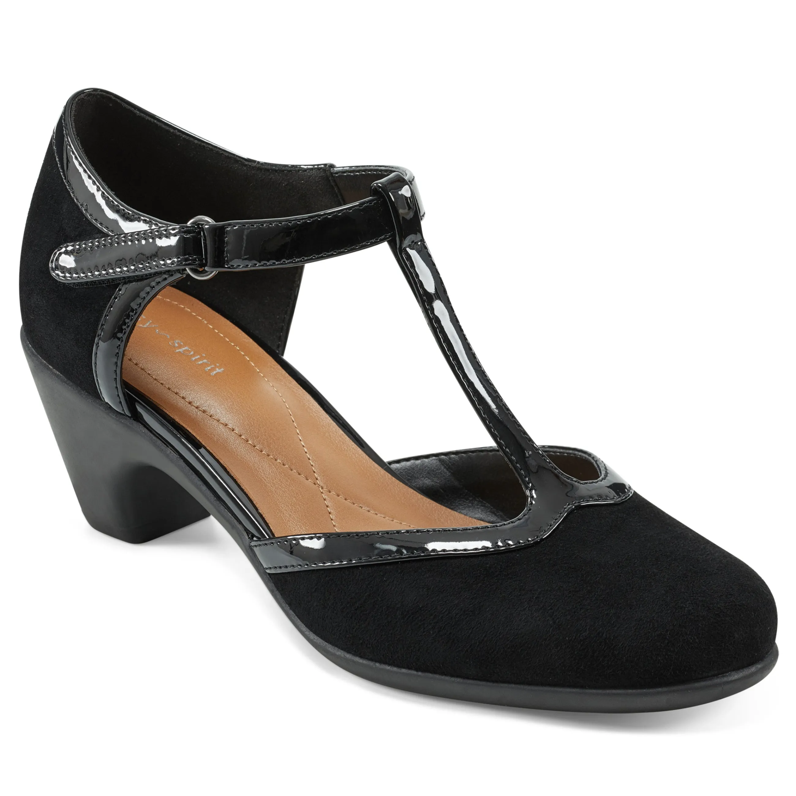 Cheap Easy Spirit Cara T-Strap Heels BlackSuede