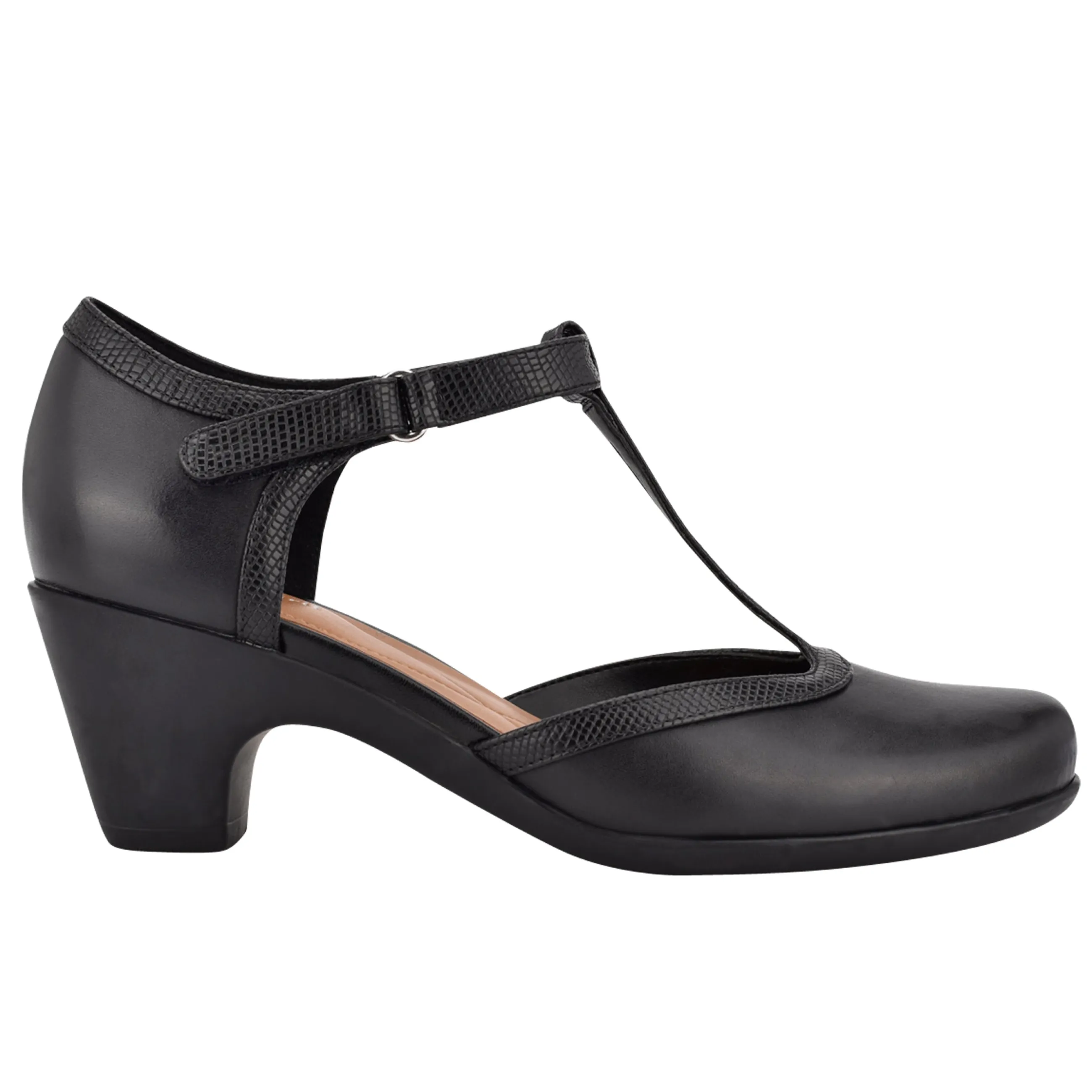 Best Sale Easy Spirit Cara T-Strap Heels BlackLeather