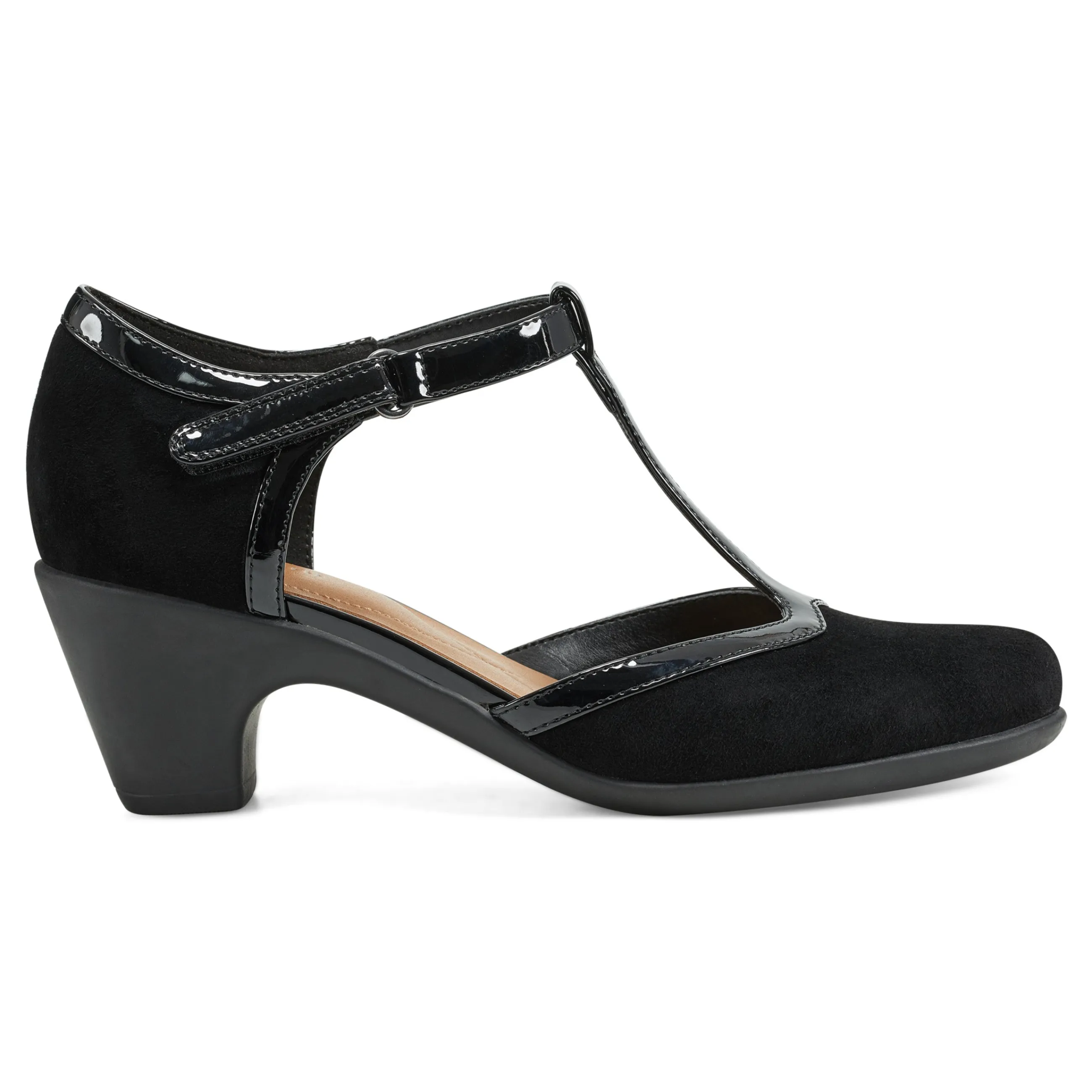 Cheap Easy Spirit Cara T-Strap Heels BlackSuede