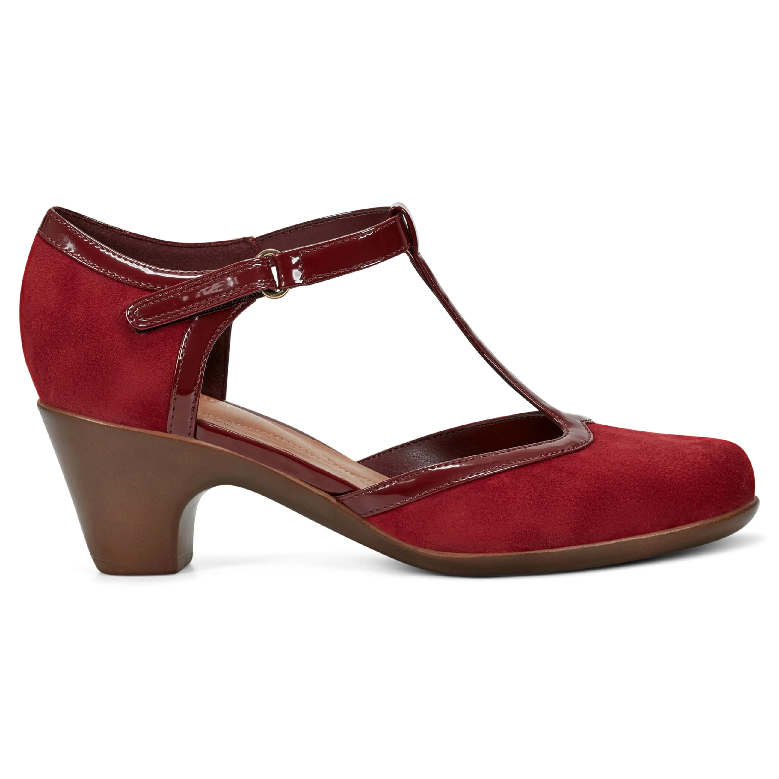 Store Easy Spirit Cara T-Strap Heels RedSuede