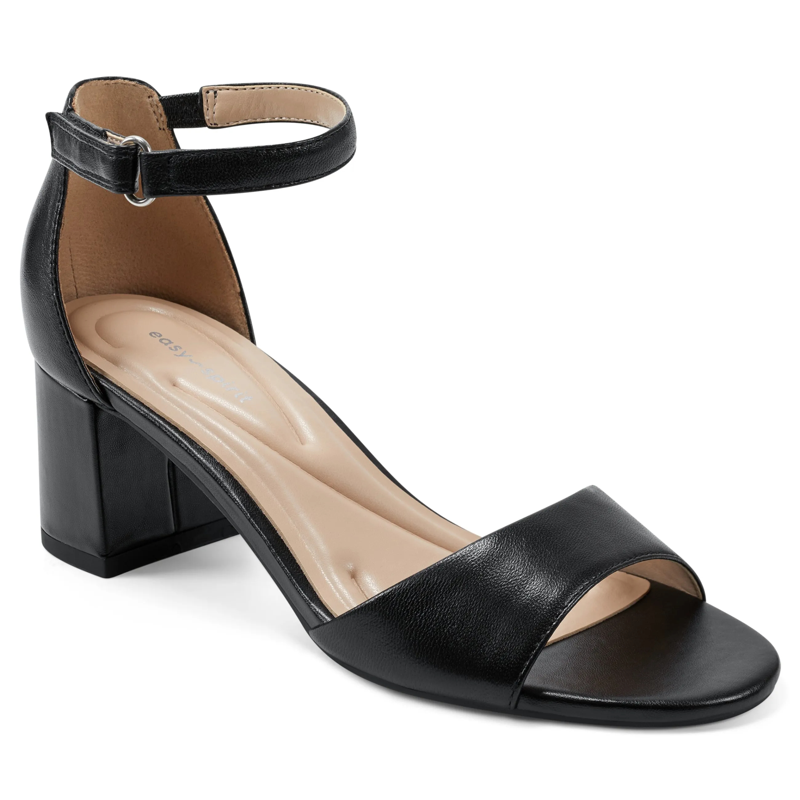 Fashion Easy Spirit Daven Ankle Strap Heeled Sandals BlackLeather