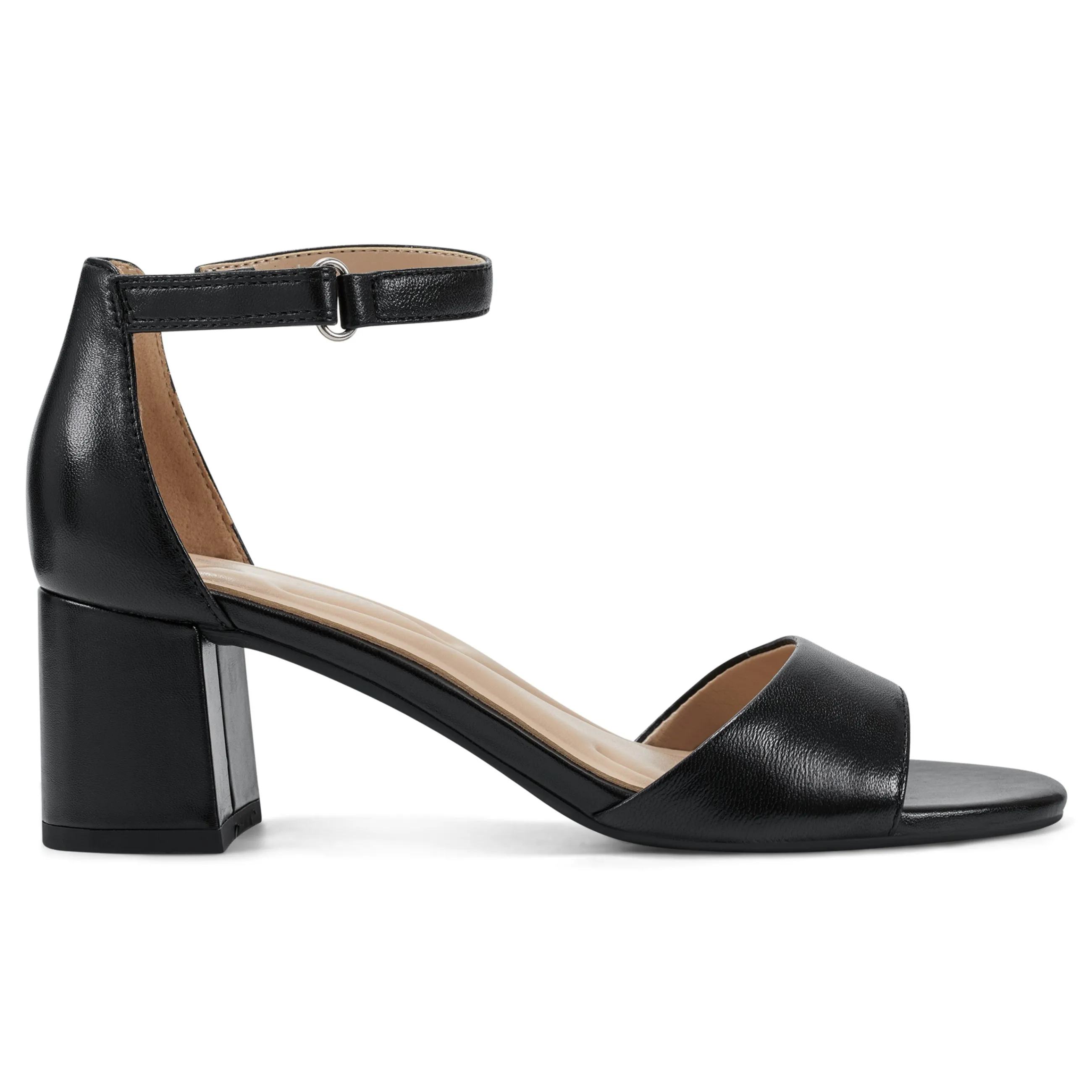 Fashion Easy Spirit Daven Ankle Strap Heeled Sandals BlackLeather