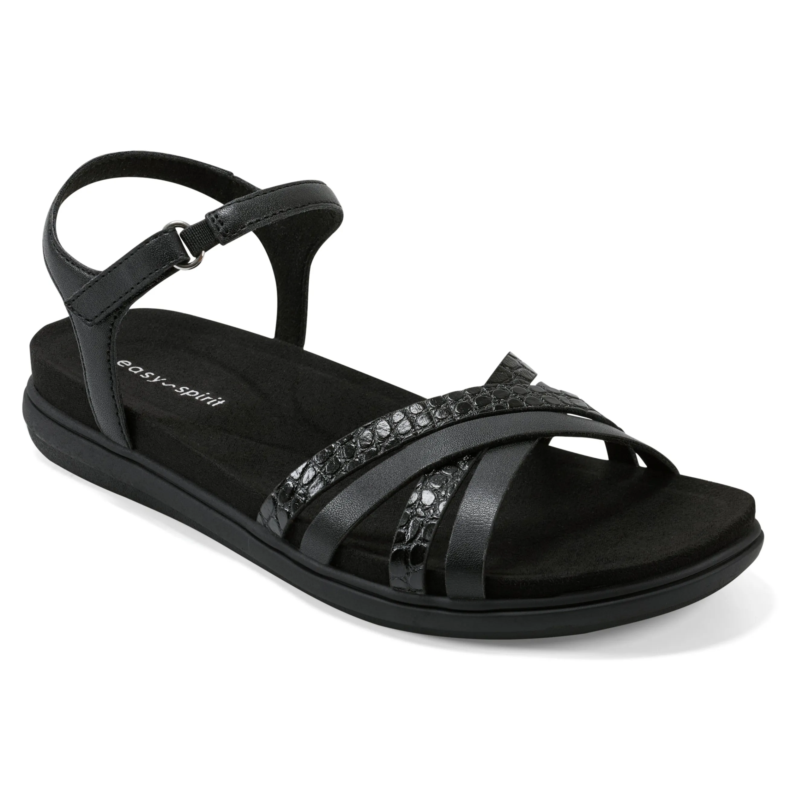 Cheap Easy Spirit Dottle Flat Ankle Strap Sandals Black