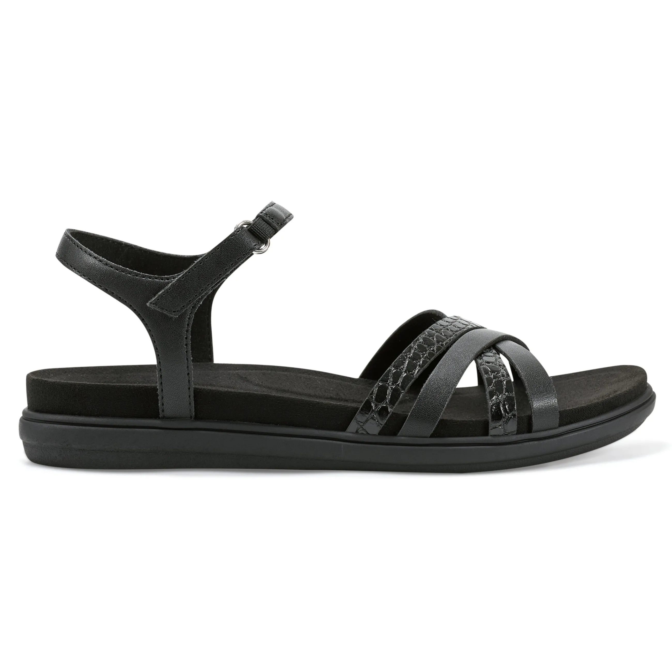 Cheap Easy Spirit Dottle Flat Ankle Strap Sandals Black