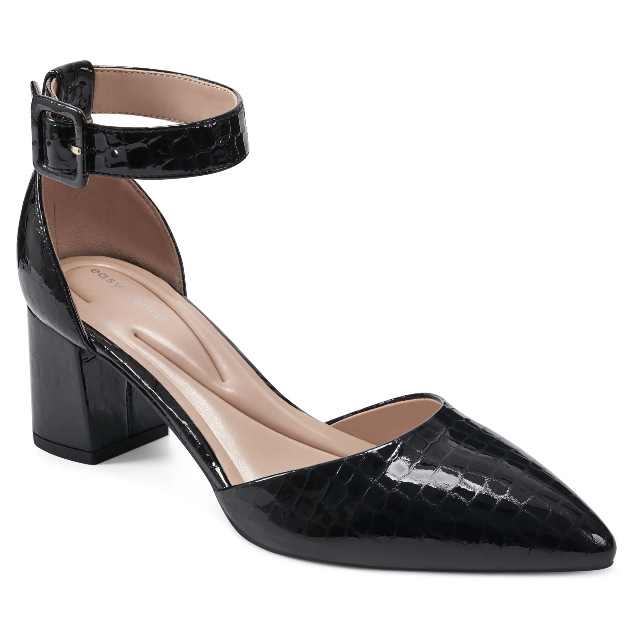 Best Easy Spirit Emila Ankle Strap Pumps BlackCrocoPatent