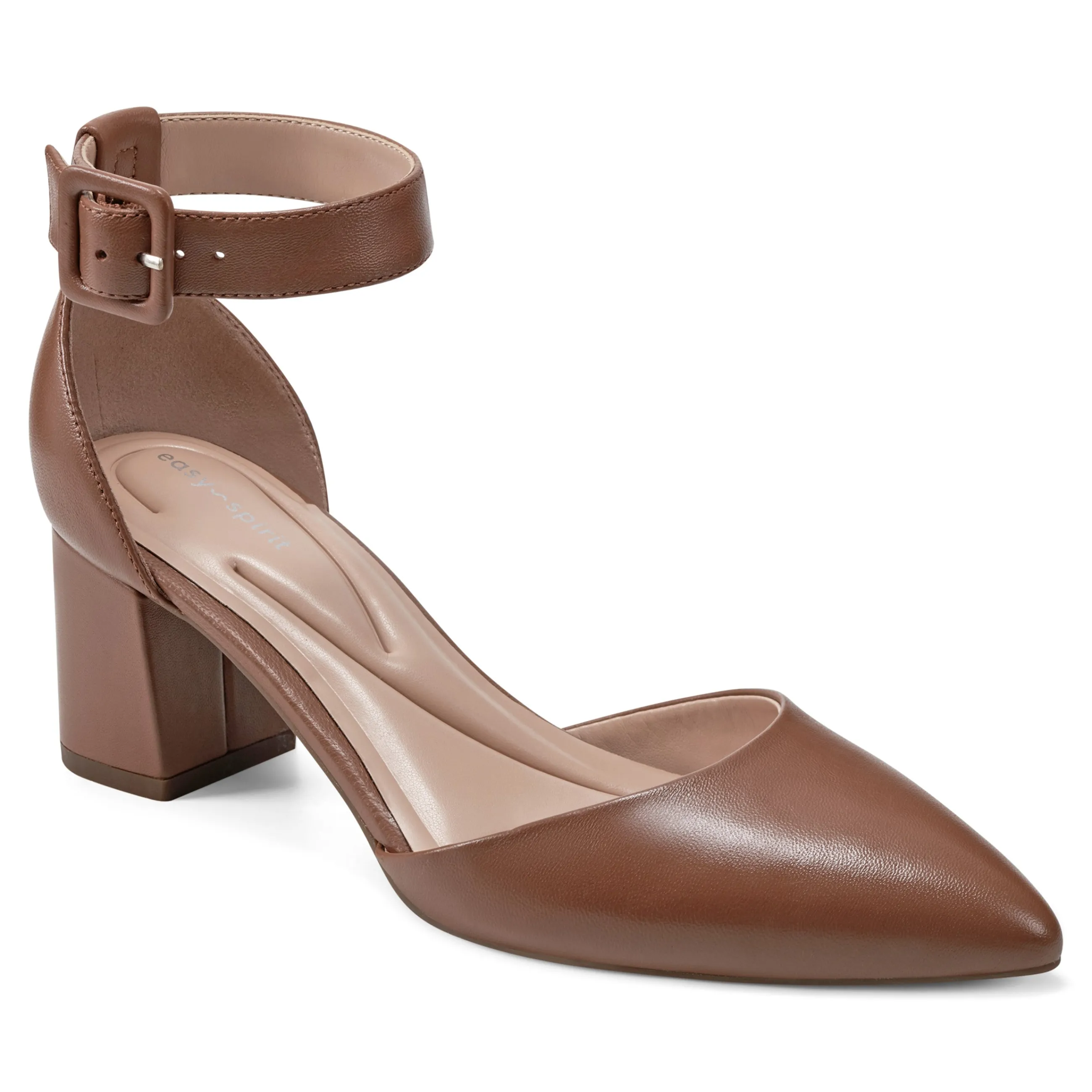 Fashion Easy Spirit Emila Ankle Strap Pumps BrownLeather