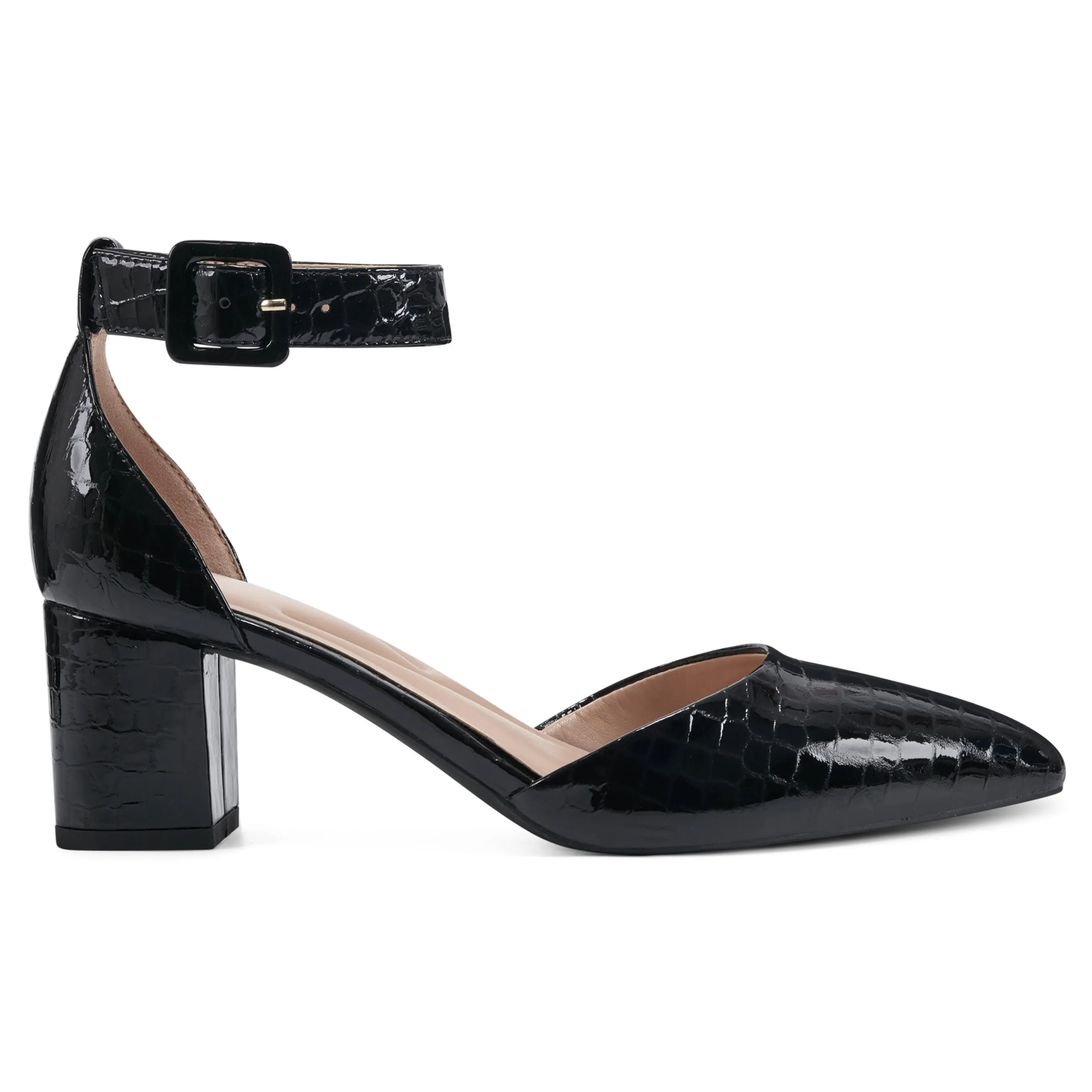 Best Easy Spirit Emila Ankle Strap Pumps BlackCrocoPatent