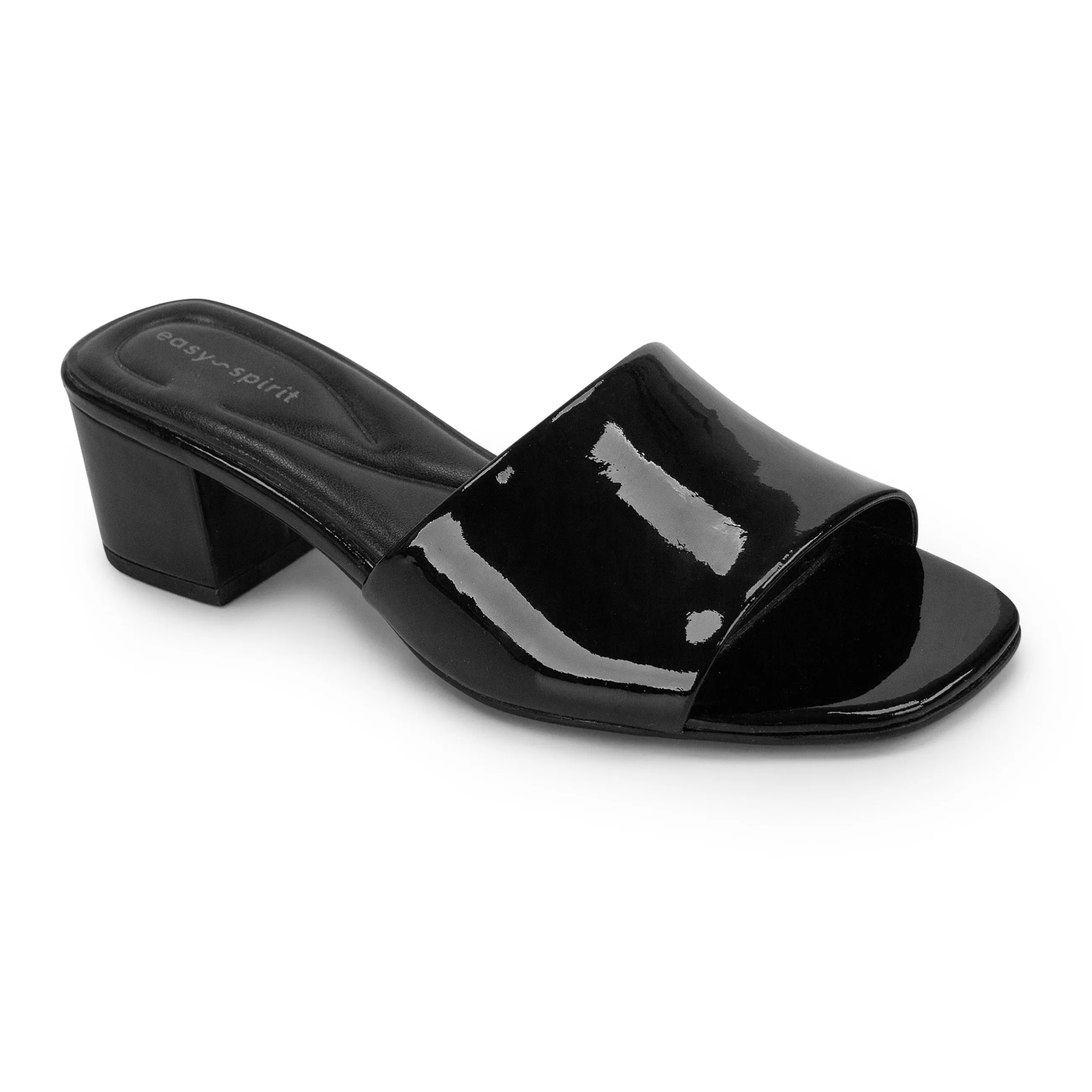 Shop Easy Spirit Fiora Block Heel Slide Sandals BlackPatent