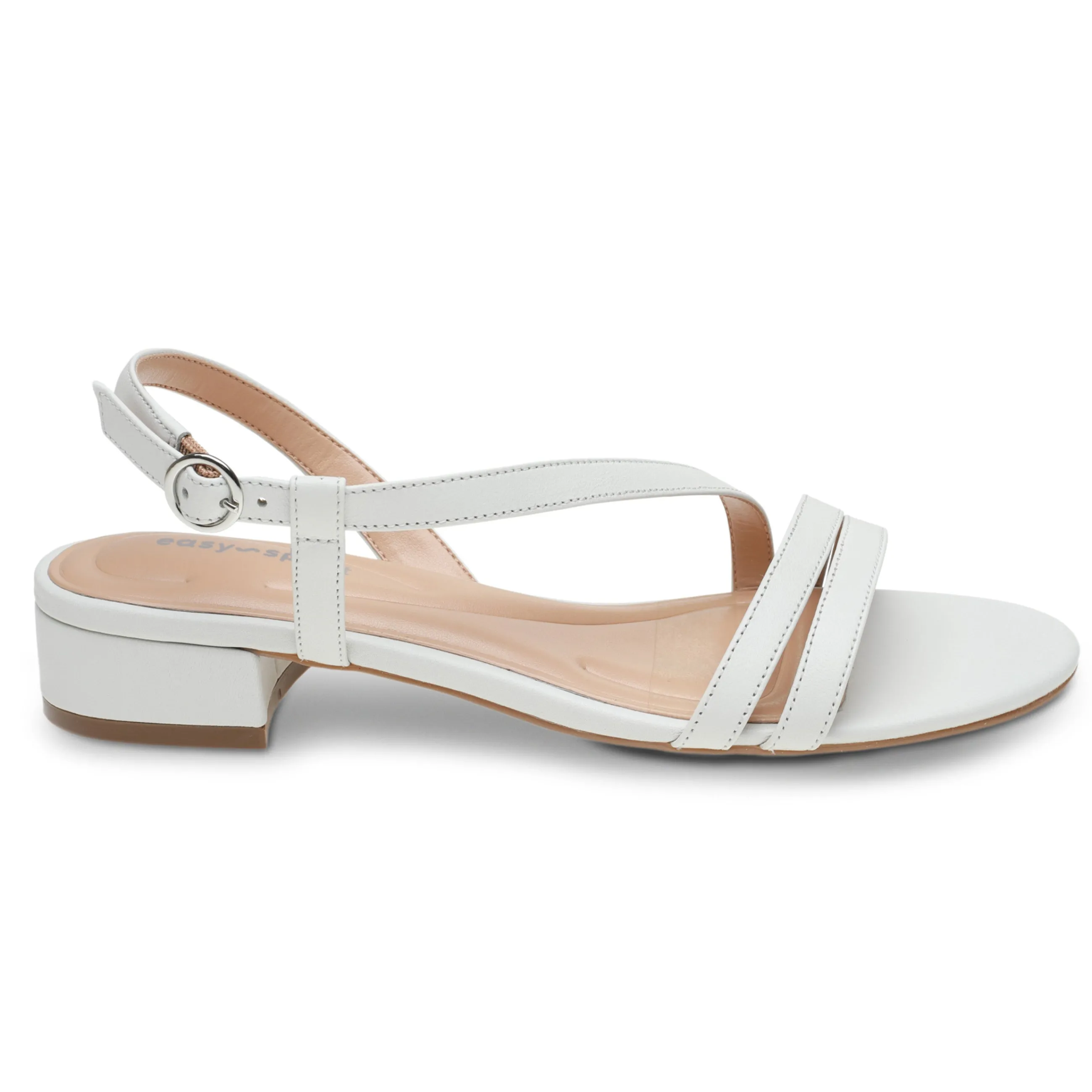 Discount Easy Spirit Glenni Block Heel Sandals WhiteLeather