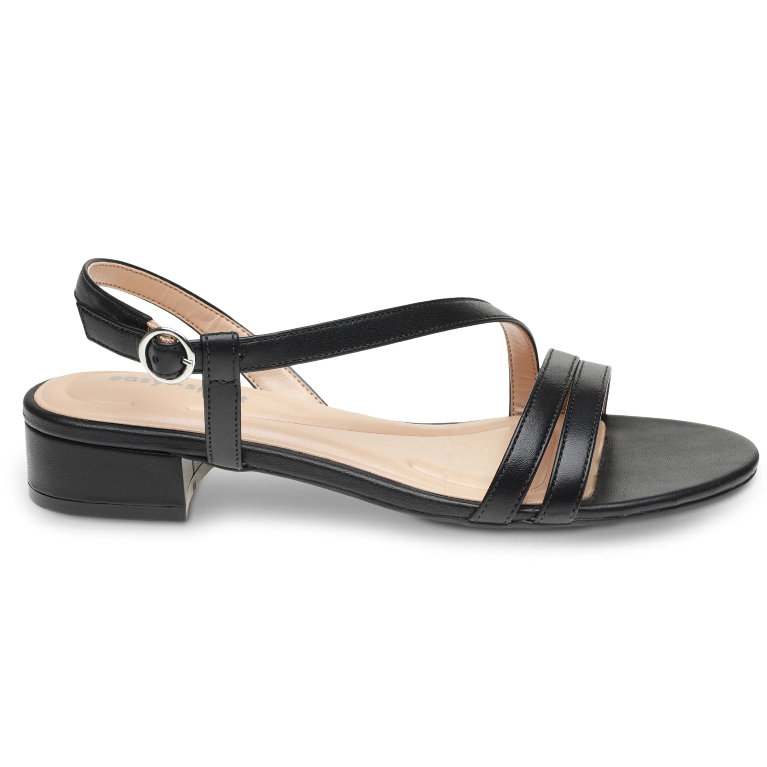 New Easy Spirit Glenni Block Heel Sandals BlackLeather