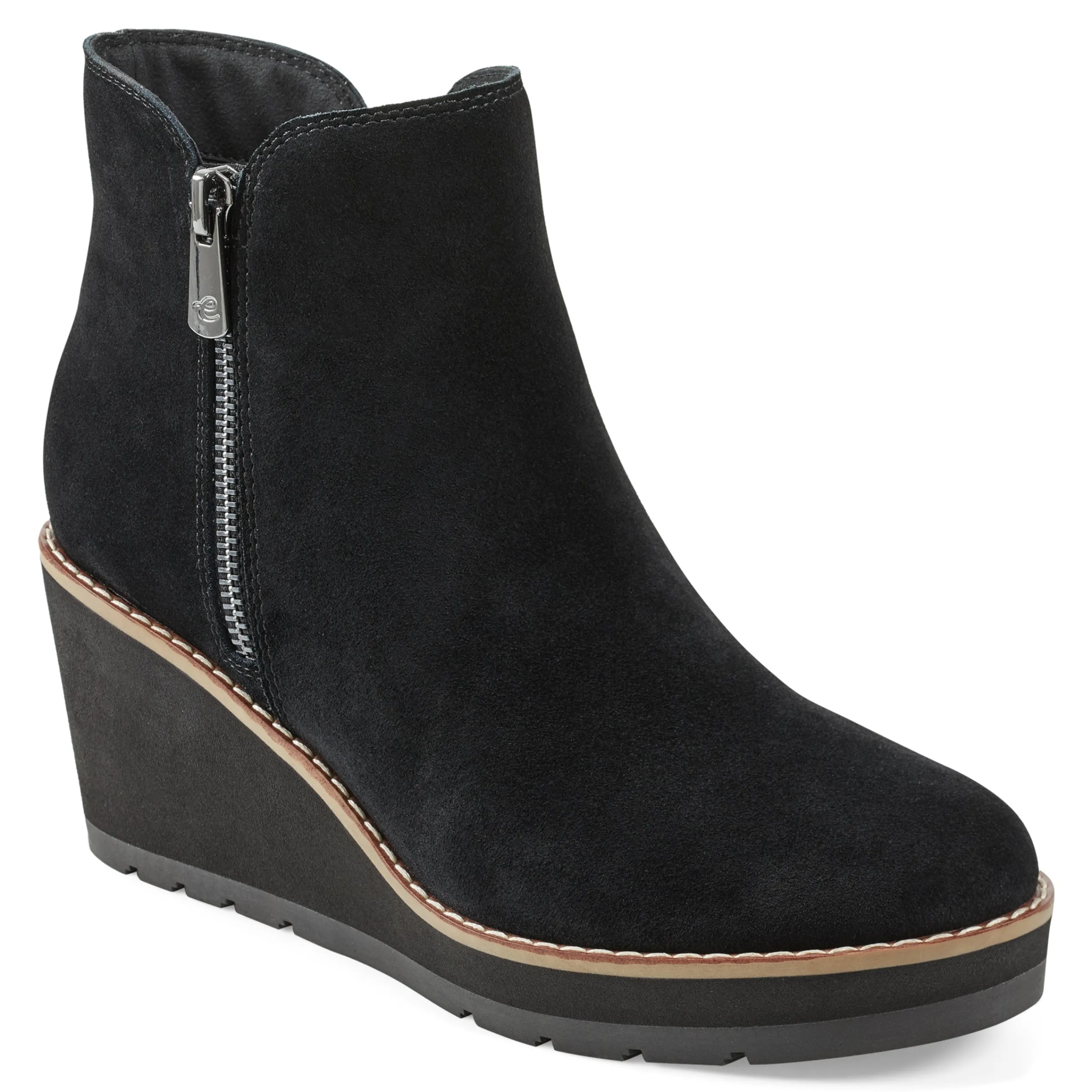 Outlet Easy Spirit Jayda Casual Wedge Booties BlackSuede