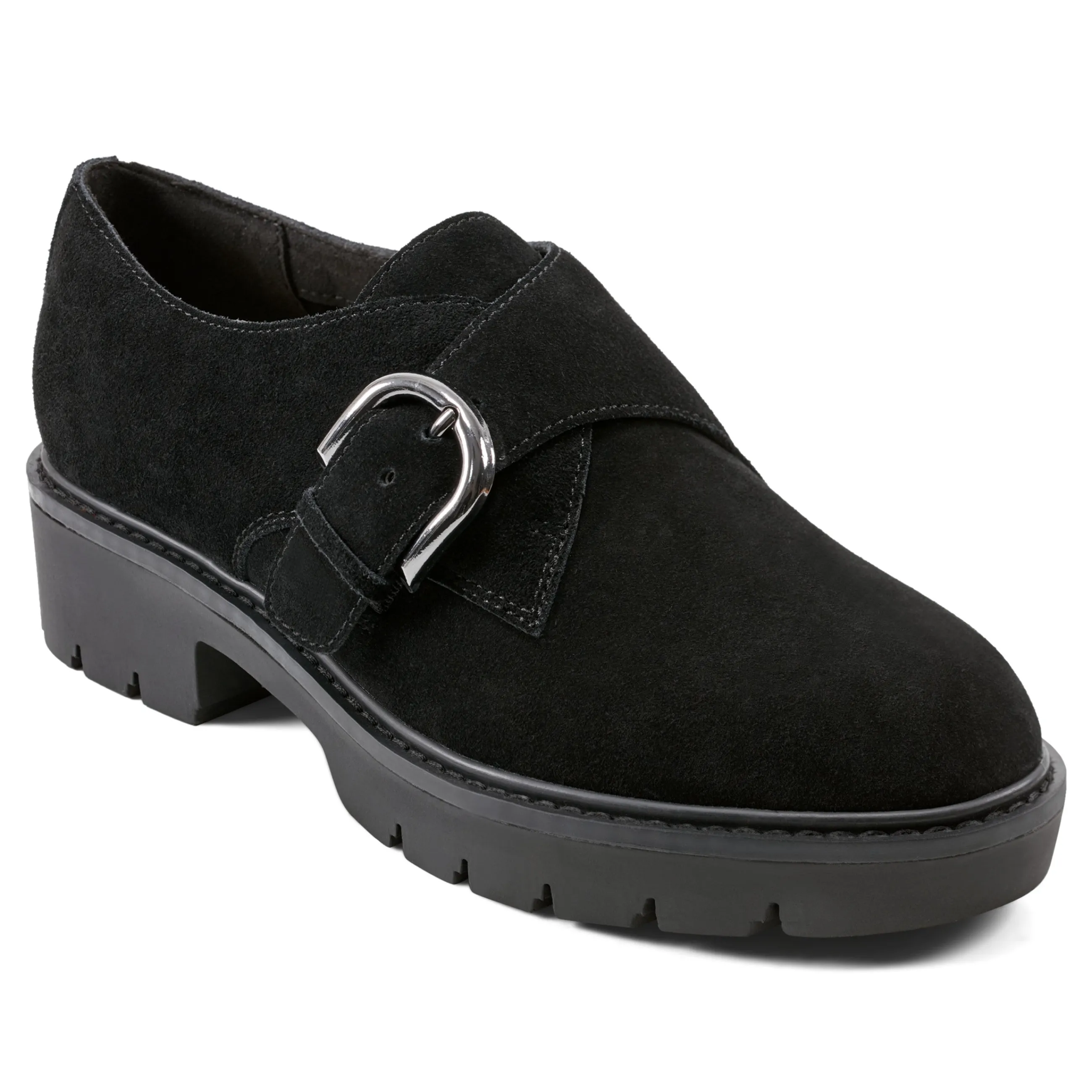 New Easy Spirit Kasen Lug Sole Loafers BlackSuede