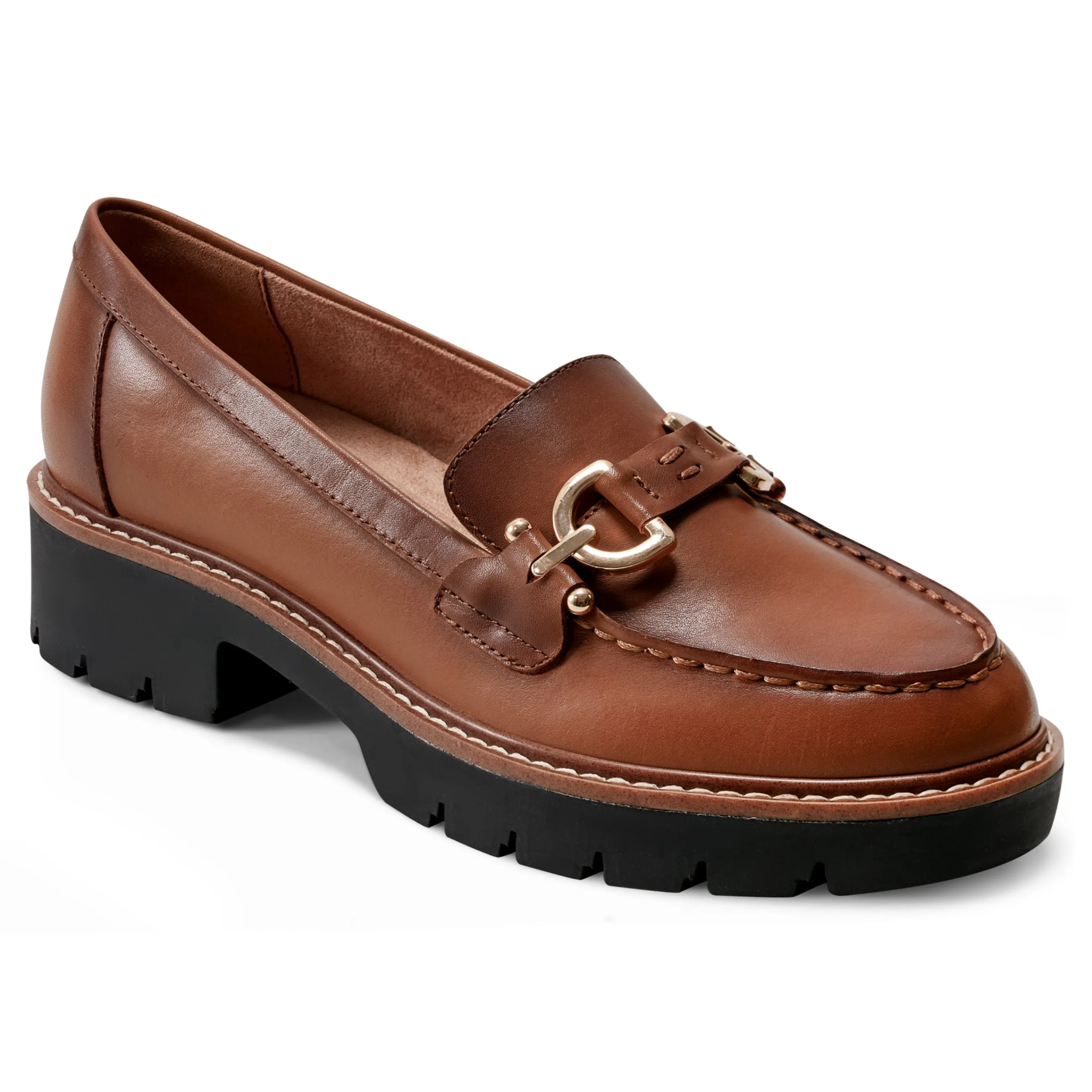 Fashion Easy Spirit Kinndle Lug Sole Casual Loafers BrownLeather