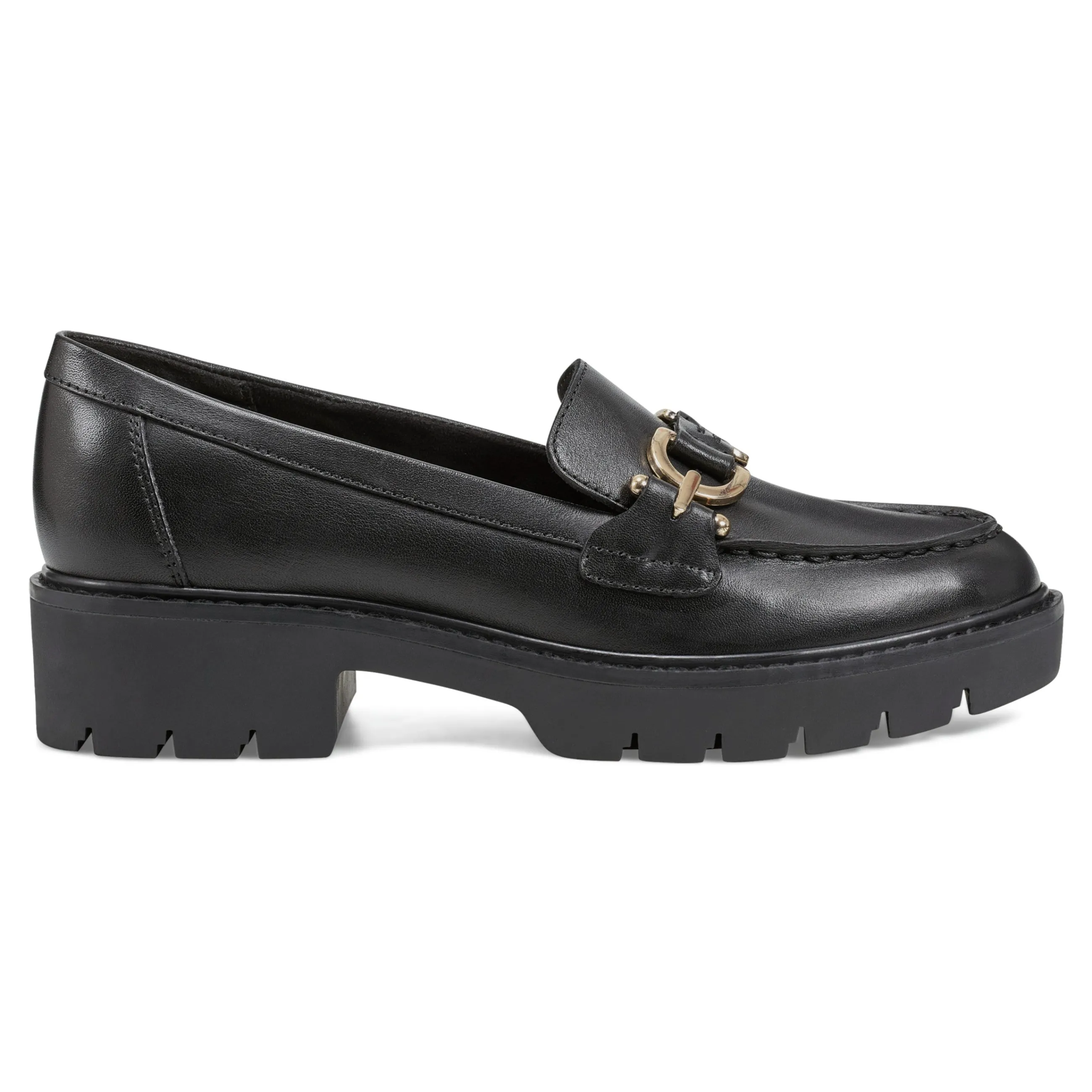 Cheap Easy Spirit Kinndle Lug Sole Casual Loafers BlackLeather