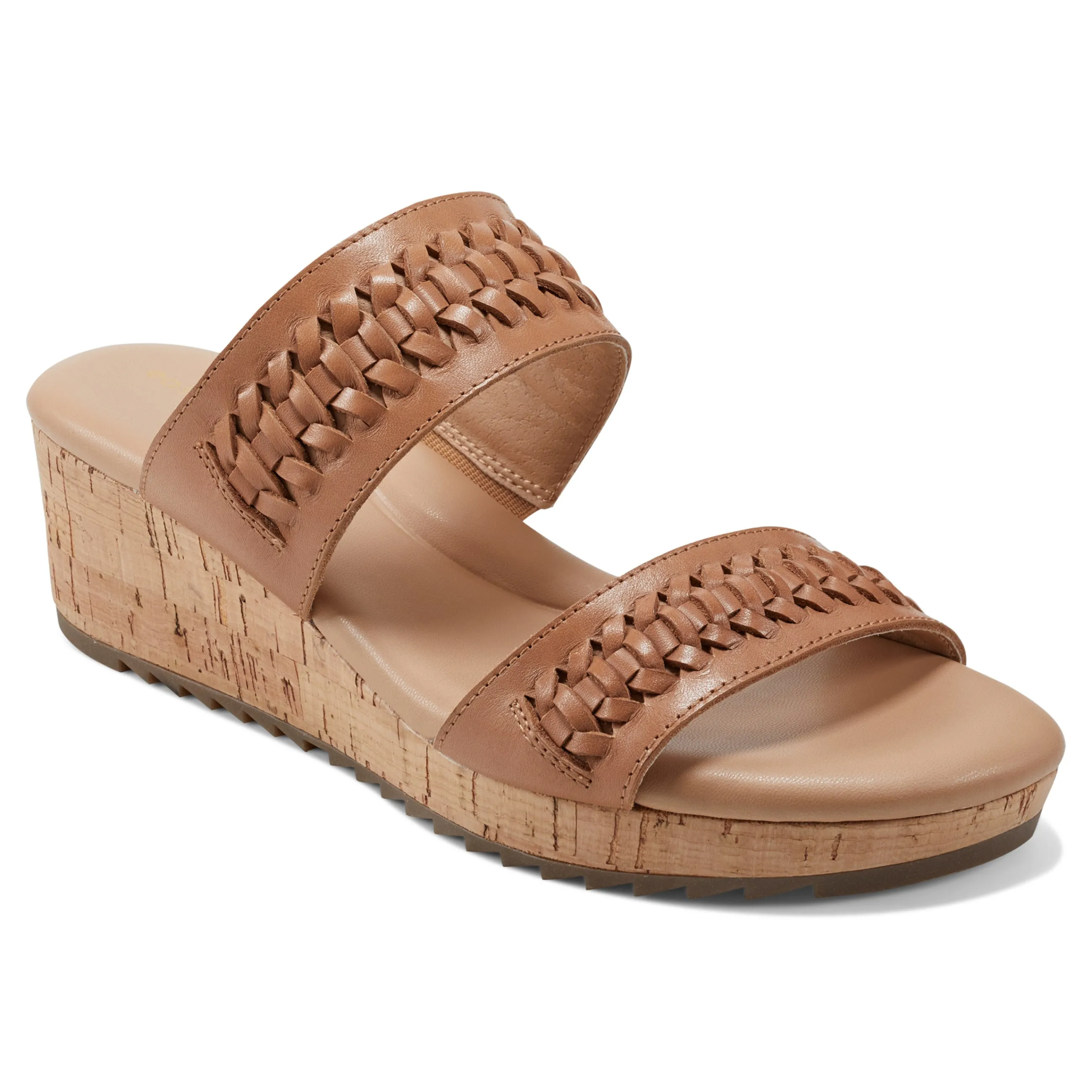 Fashion Easy Spirit Lillia Platform Wedge Sandals BrownLeather