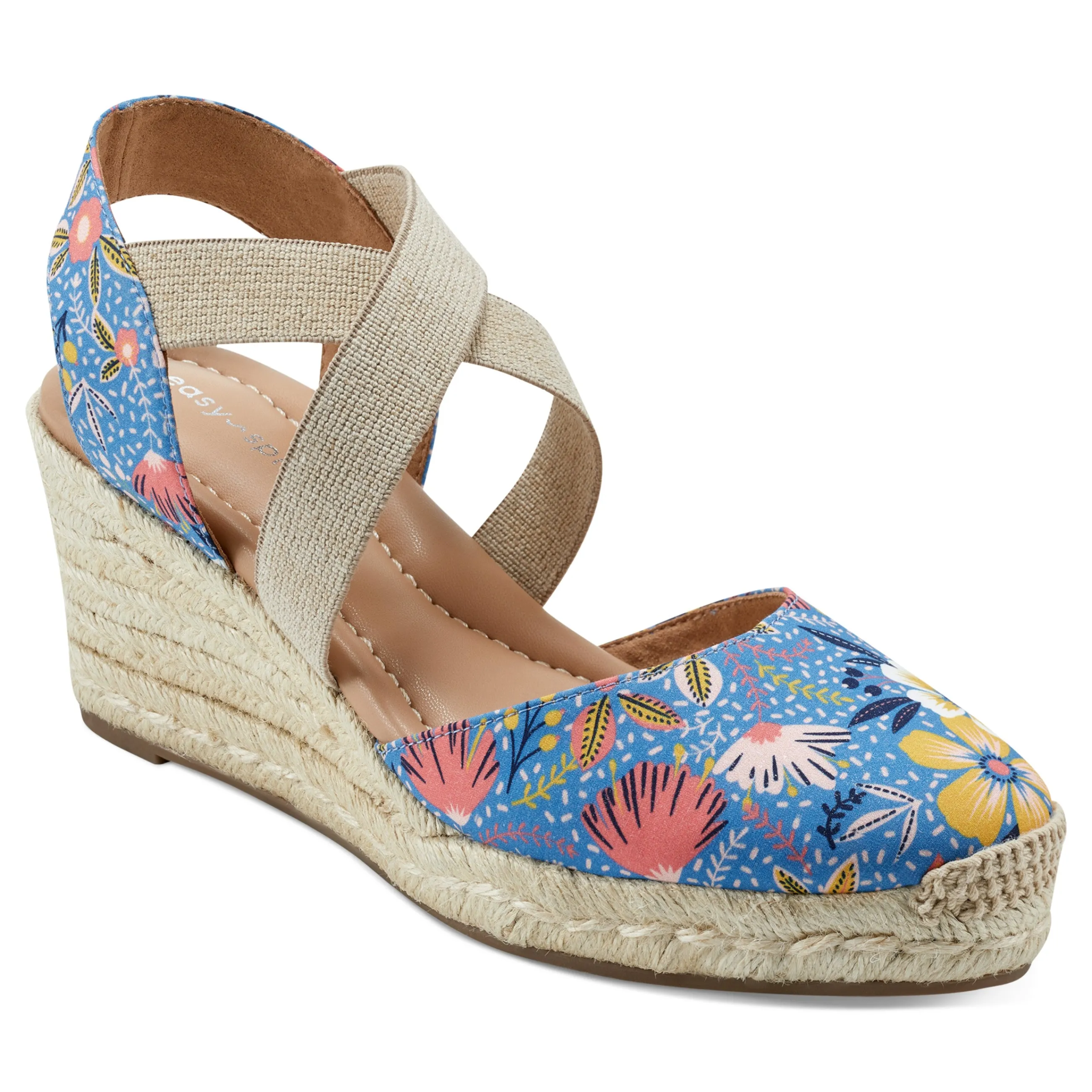 Hot Easy Spirit Meza Espadrille Wedge Sandals BlueMultiFloral