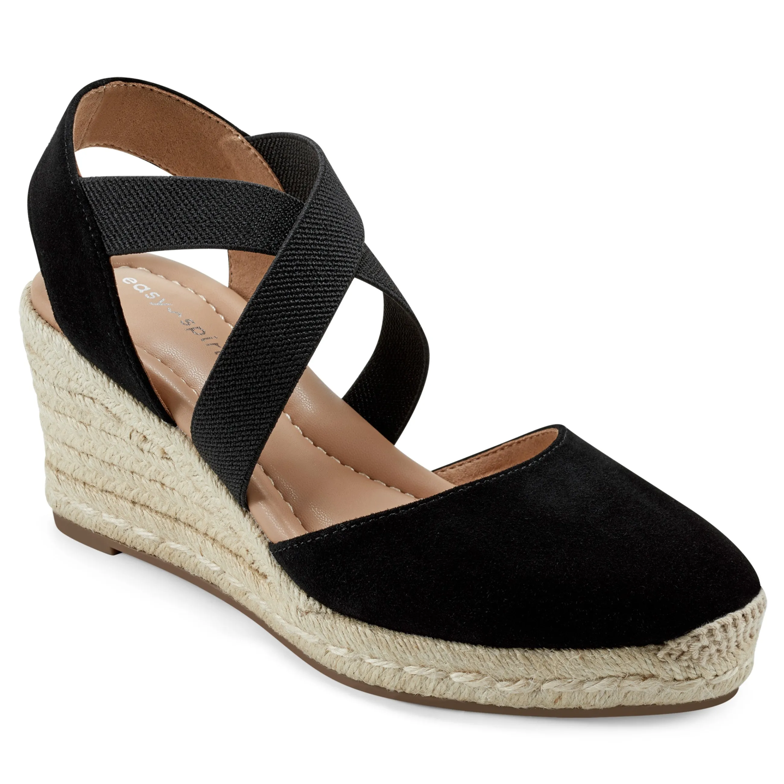 Hot Easy Spirit Meza Espadrille Wedge Sandals BlackSuede