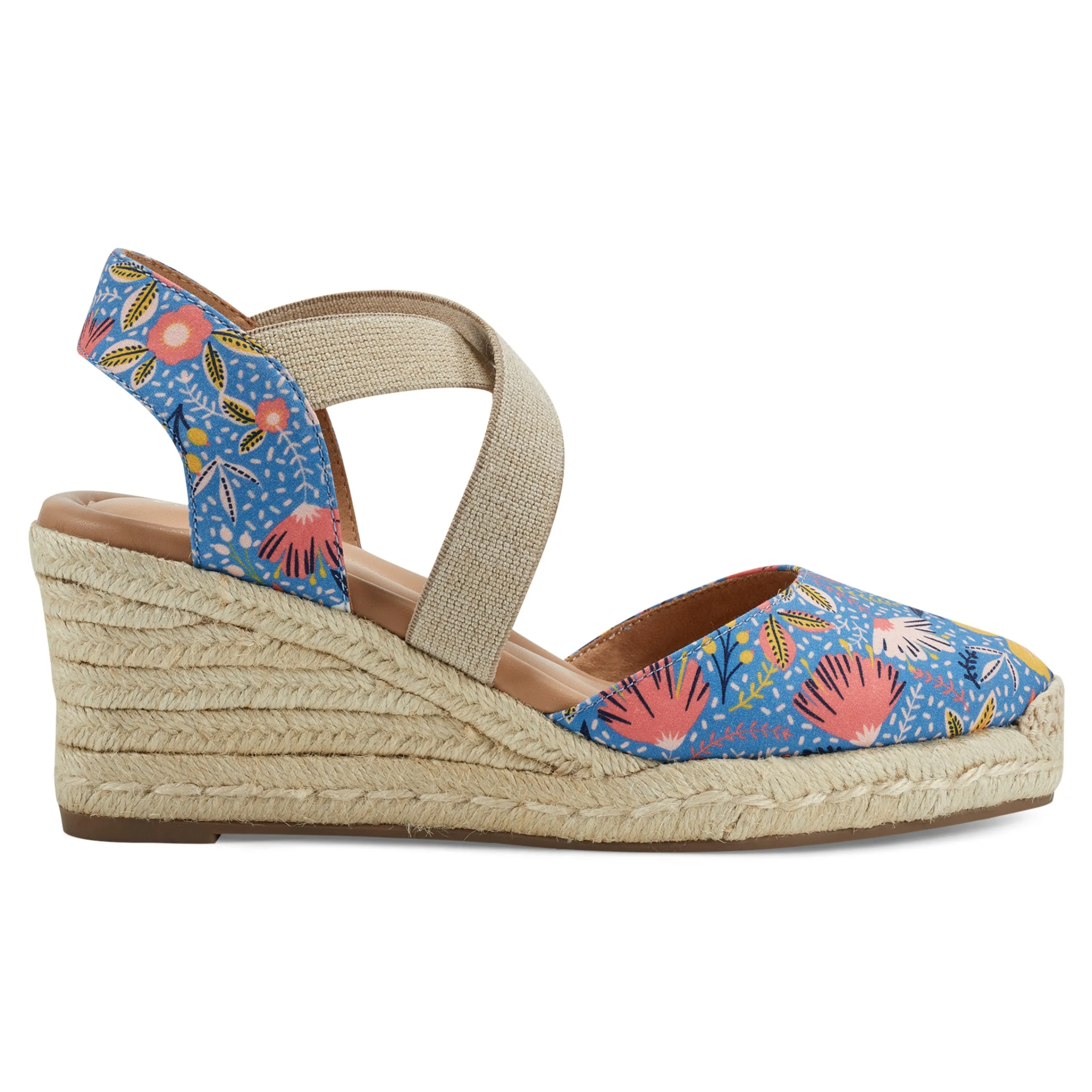 Hot Easy Spirit Meza Espadrille Wedge Sandals BlueMultiFloral