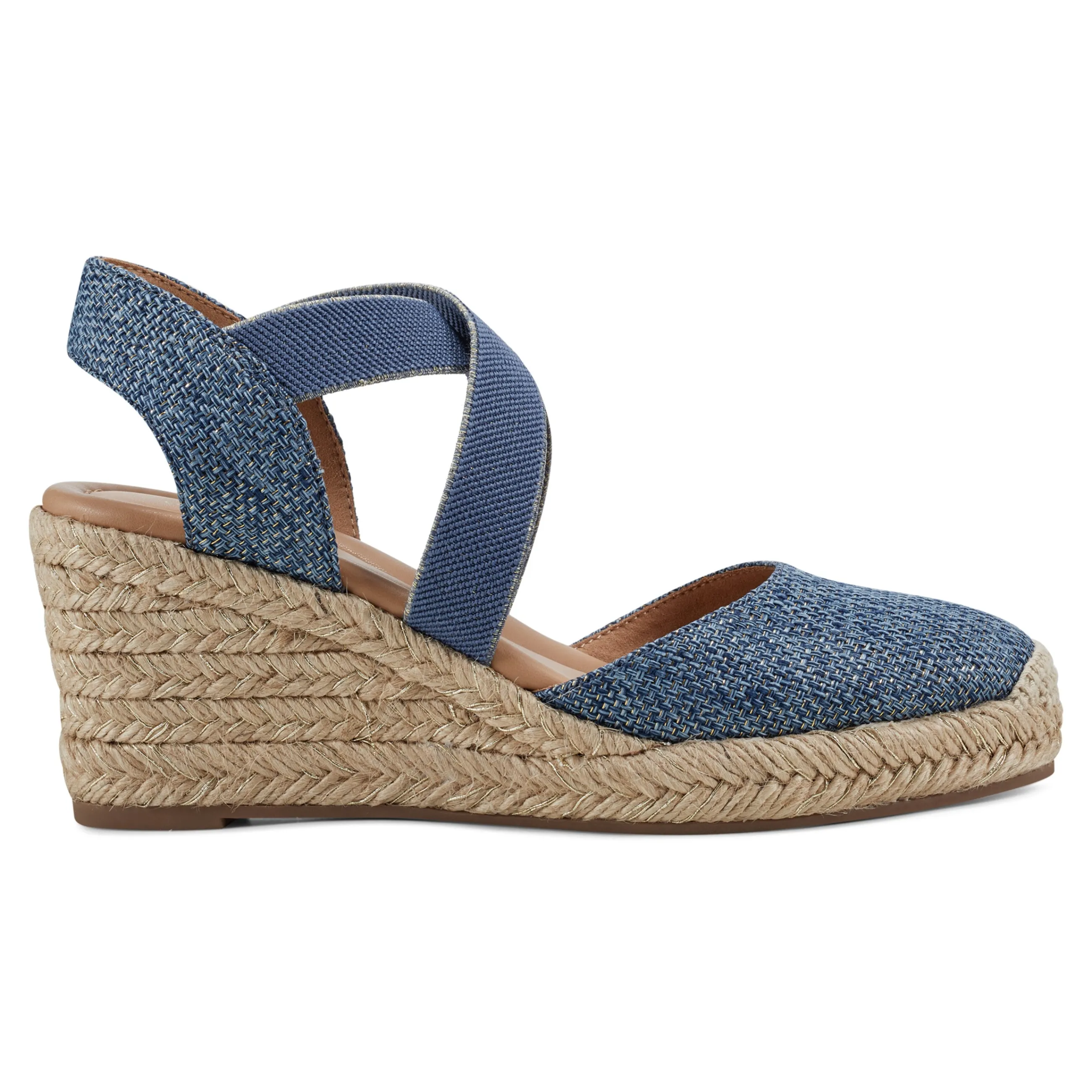 Best Sale Easy Spirit Meza Espadrille Wedge Sandals BlueRaffia