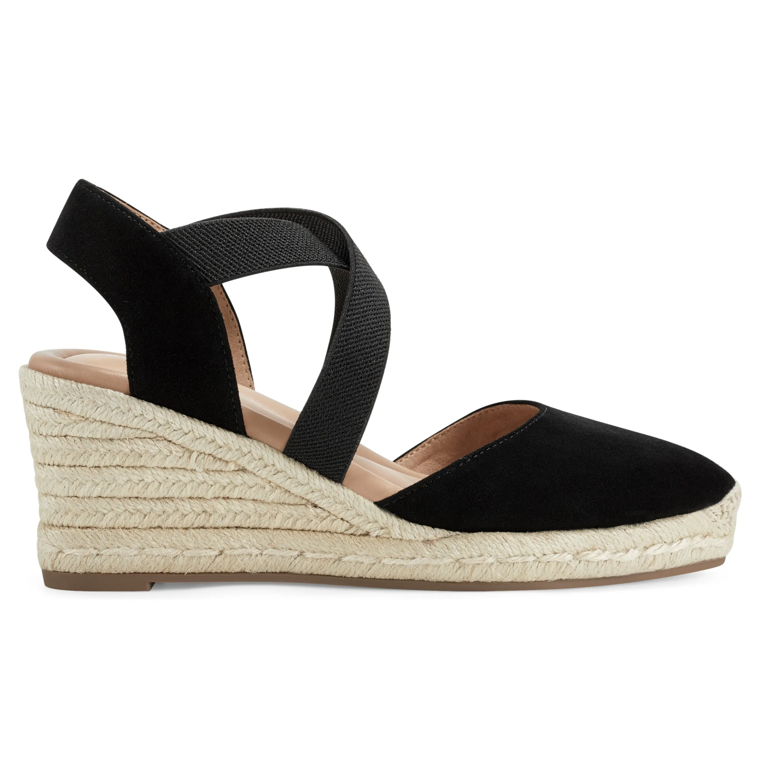 Hot Easy Spirit Meza Espadrille Wedge Sandals BlackSuede