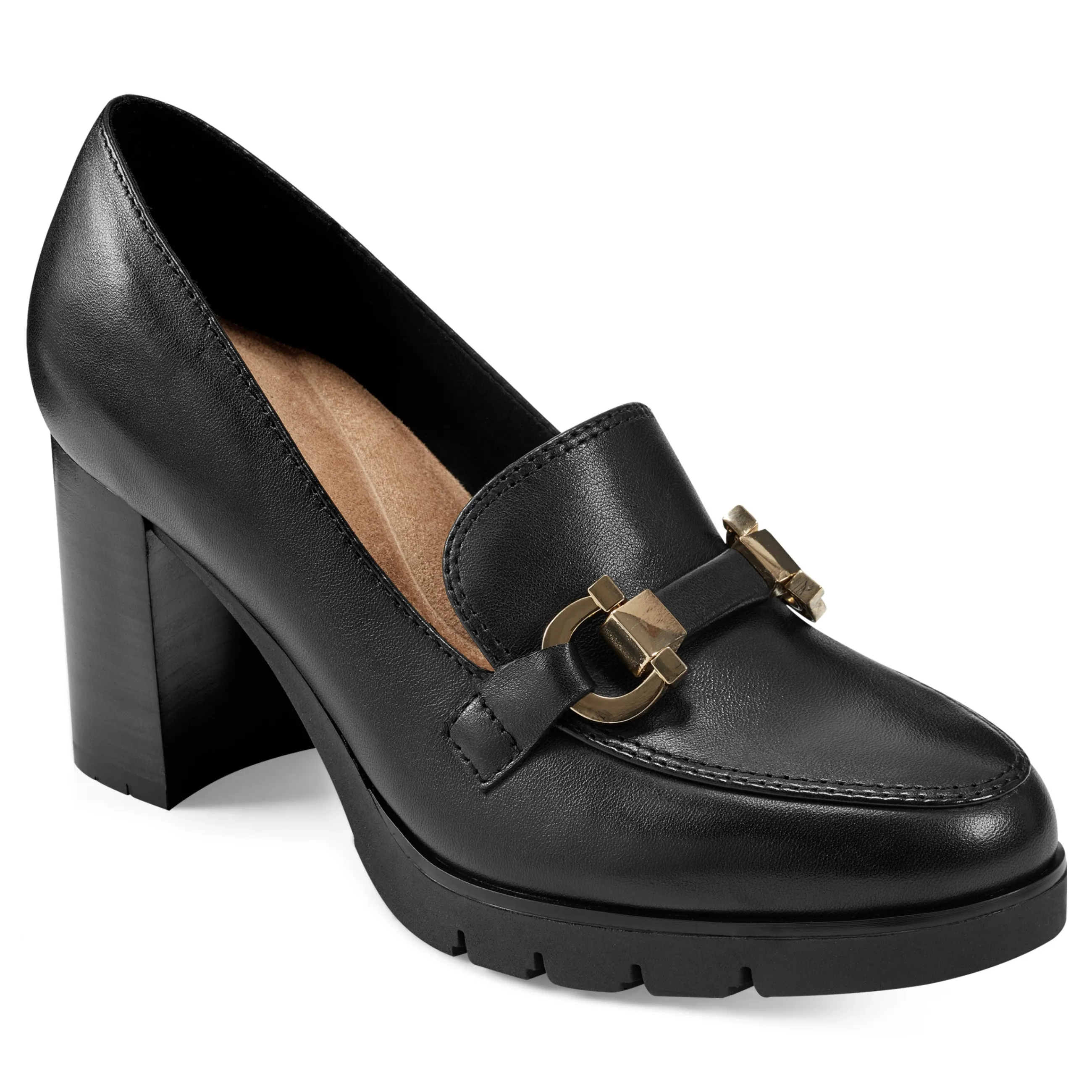 Fashion Easy Spirit Mirror Lug Sole Dress Pumps BlackLeather