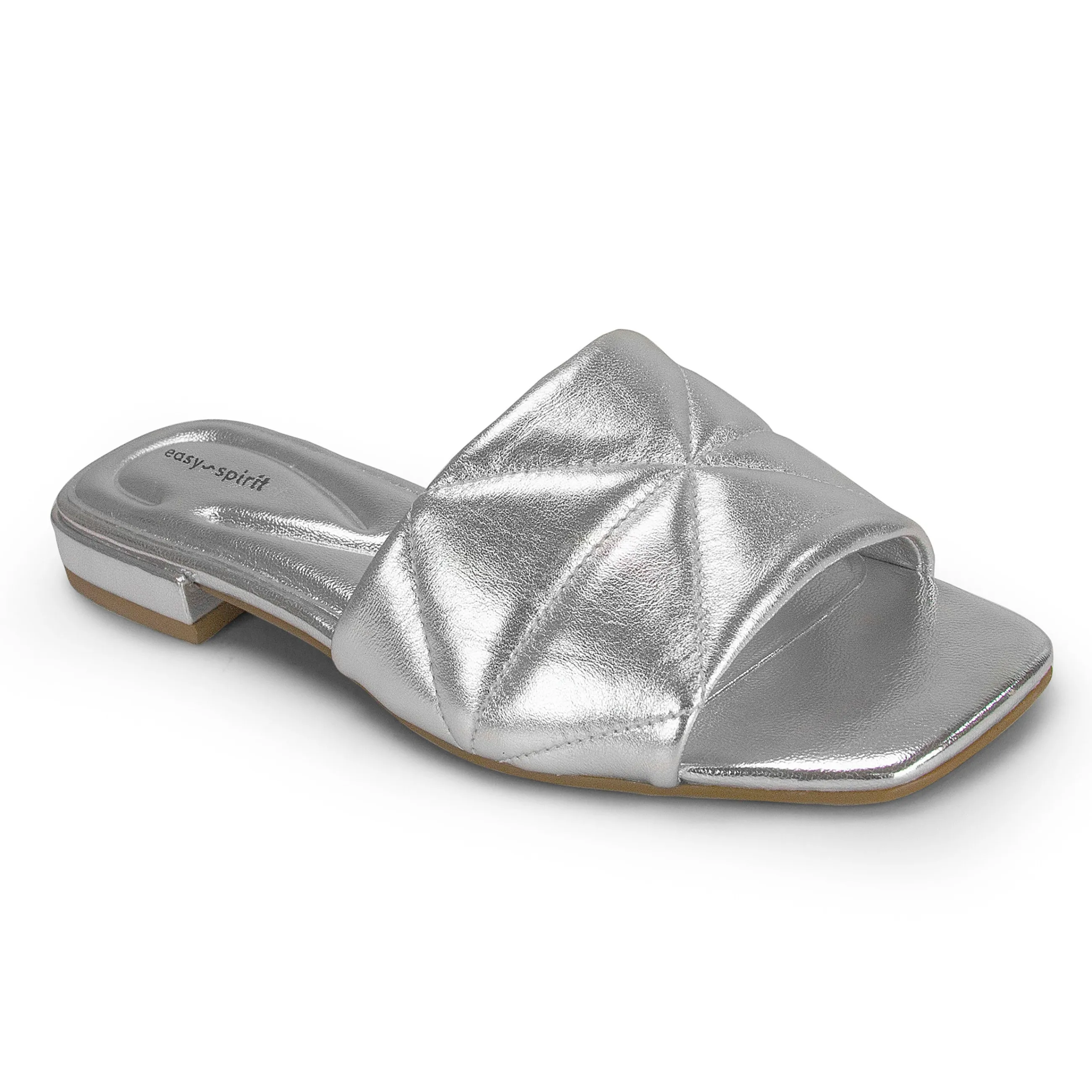 Shop Easy Spirit Quincie Flat Slide Sandals SilverLeather