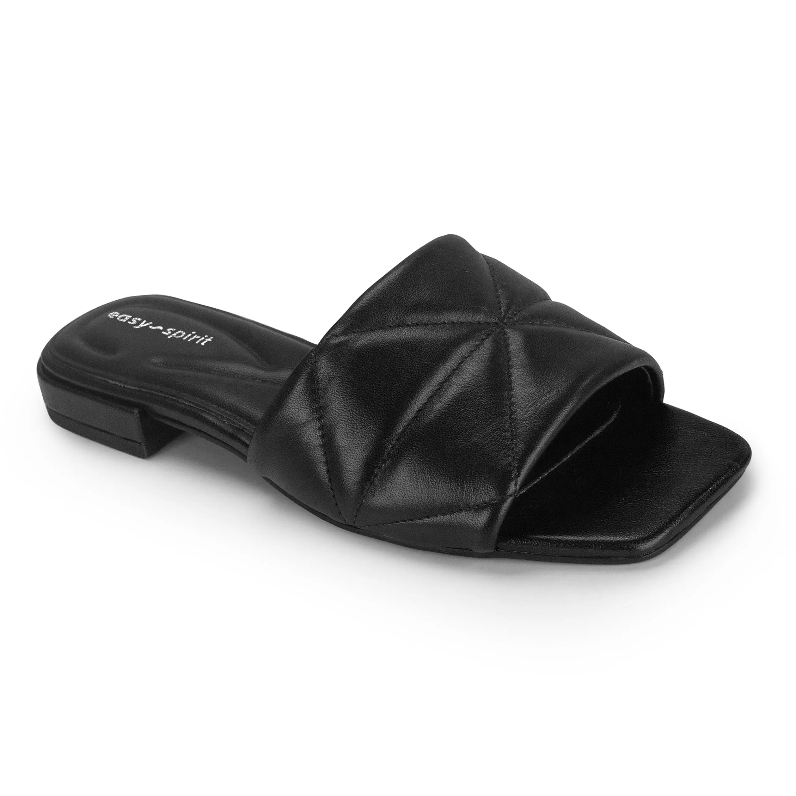 Best Sale Easy Spirit Quincie Flat Slide Sandals BlackLeather