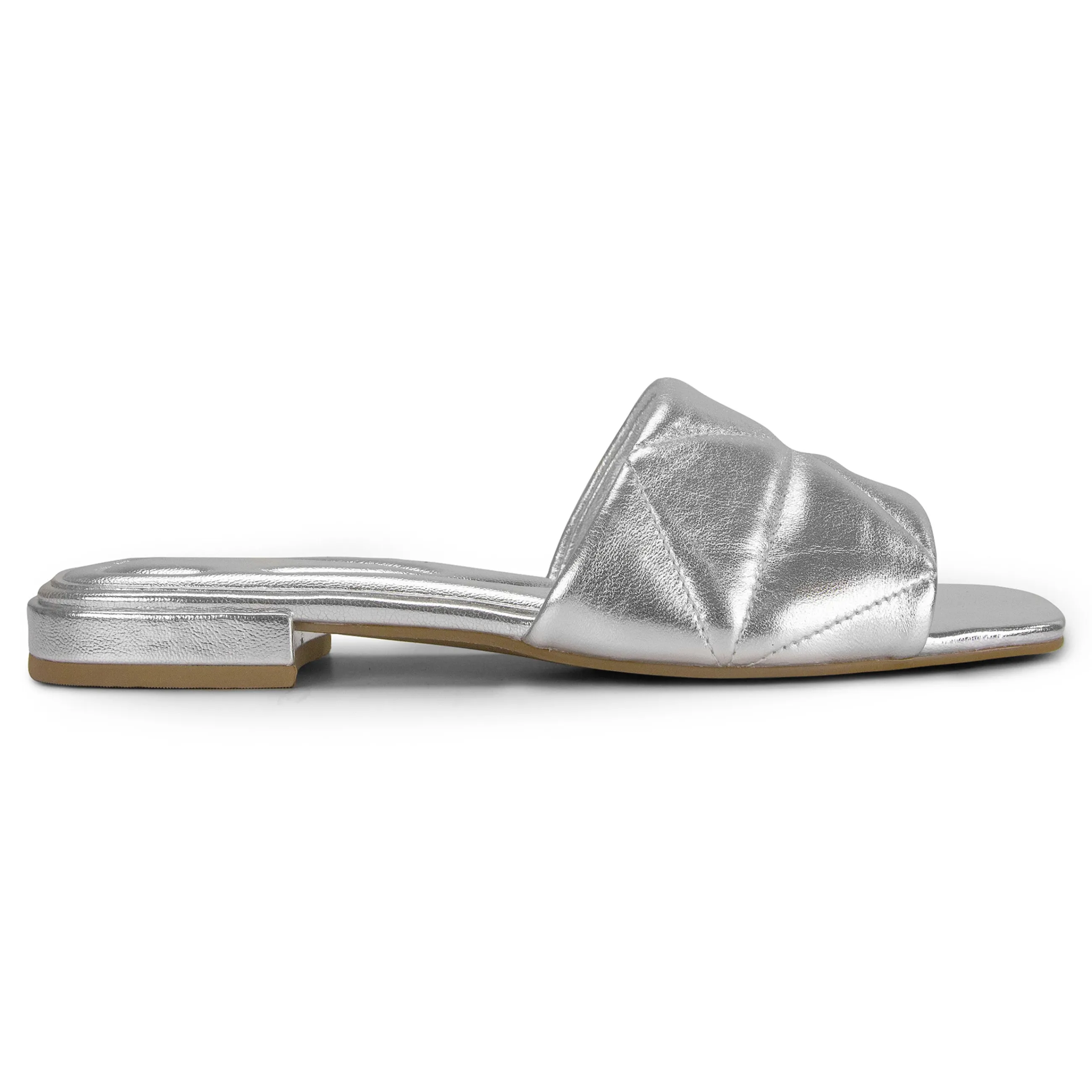 Shop Easy Spirit Quincie Flat Slide Sandals SilverLeather