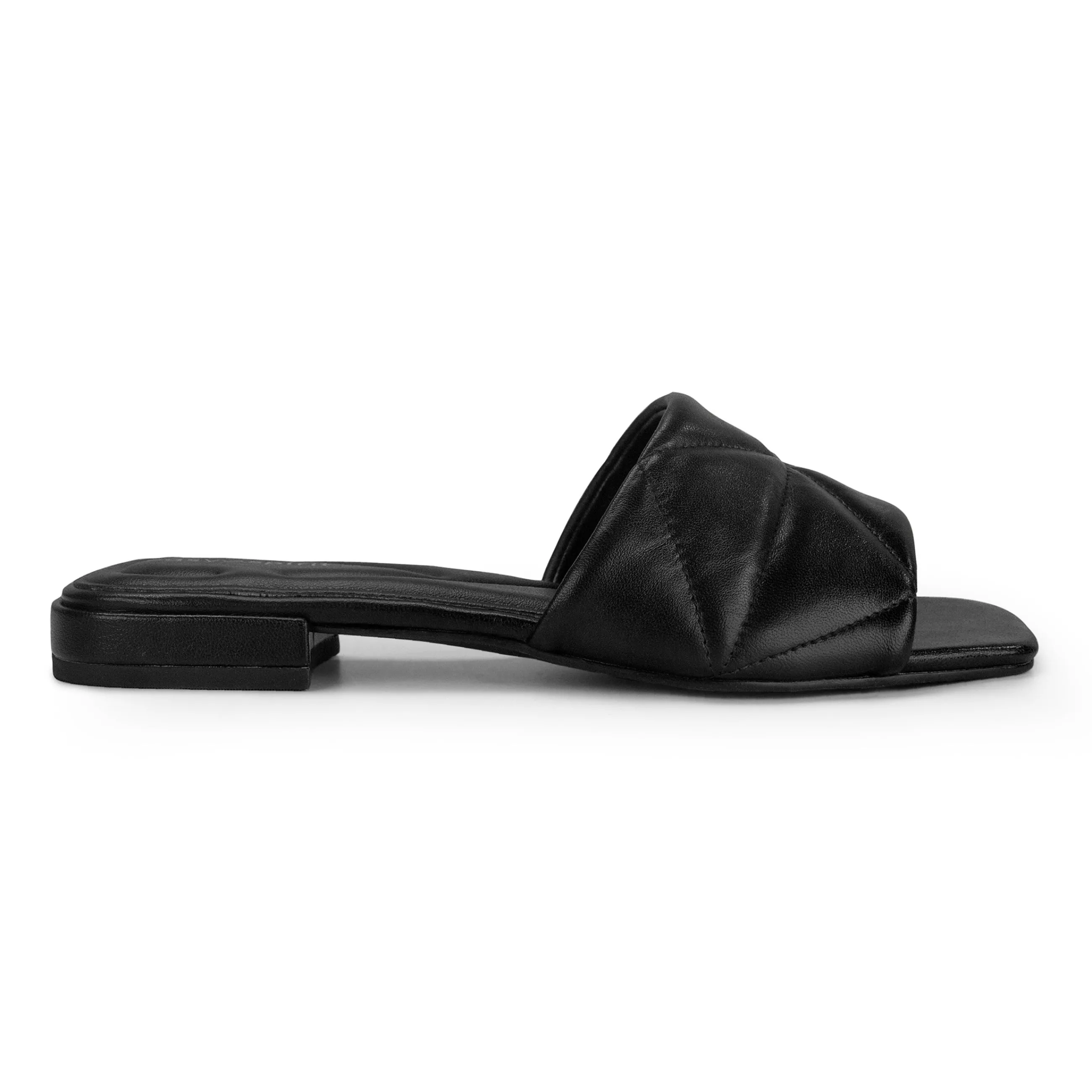 Best Sale Easy Spirit Quincie Flat Slide Sandals BlackLeather