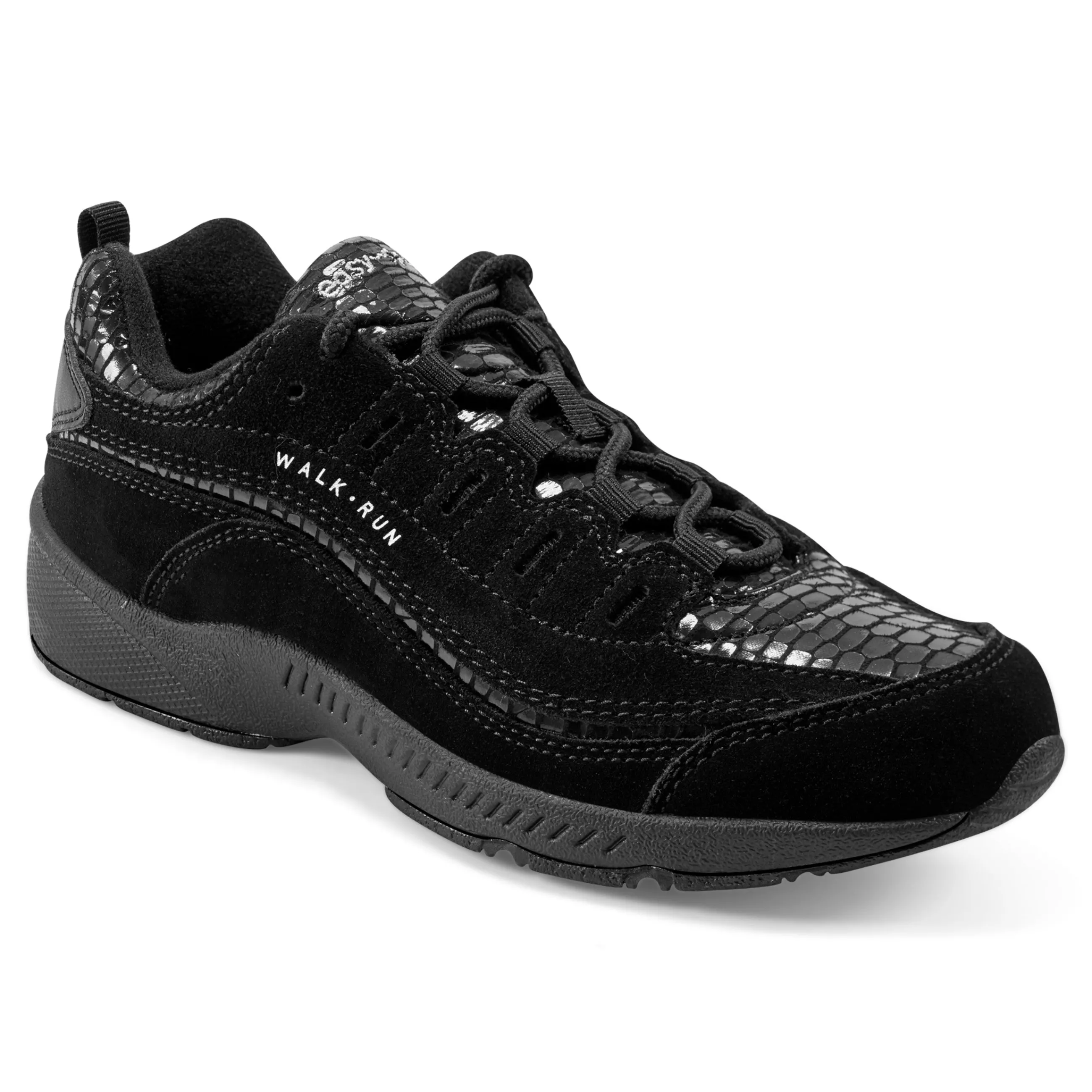 Best Easy Spirit Romy Walking Shoes BlackSnakeSuede