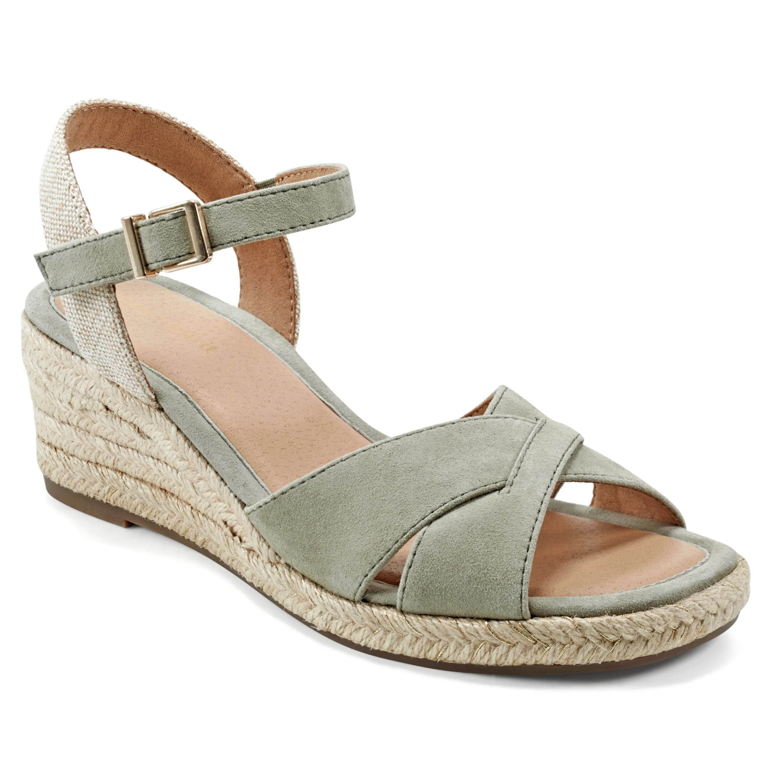 Hot Easy Spirit Shandra Wedge Sandals LightGreenSuede