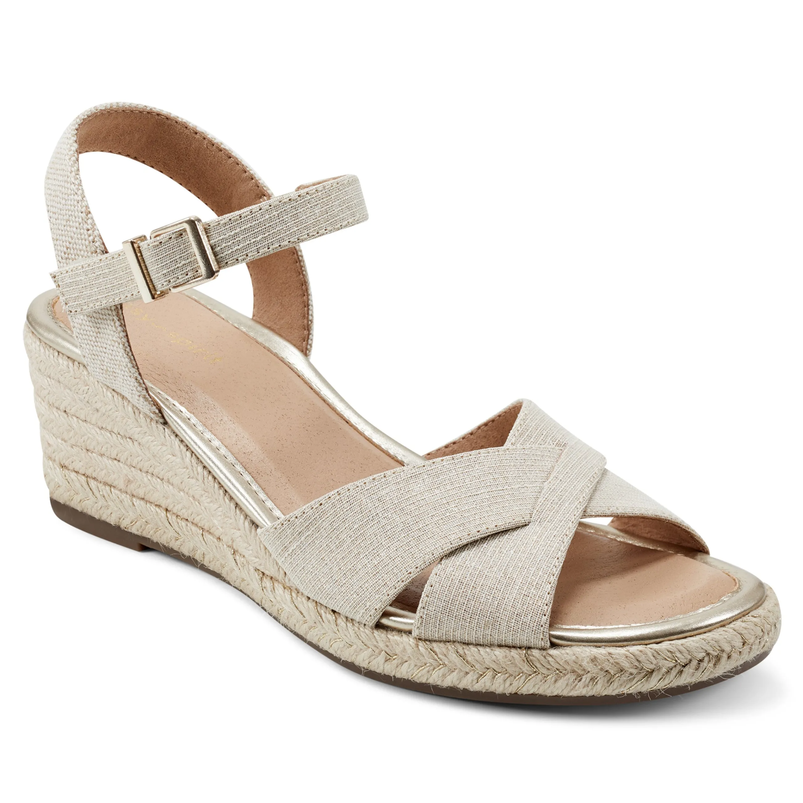 Best Easy Spirit Shandra Wedge Sandals GoldLinen