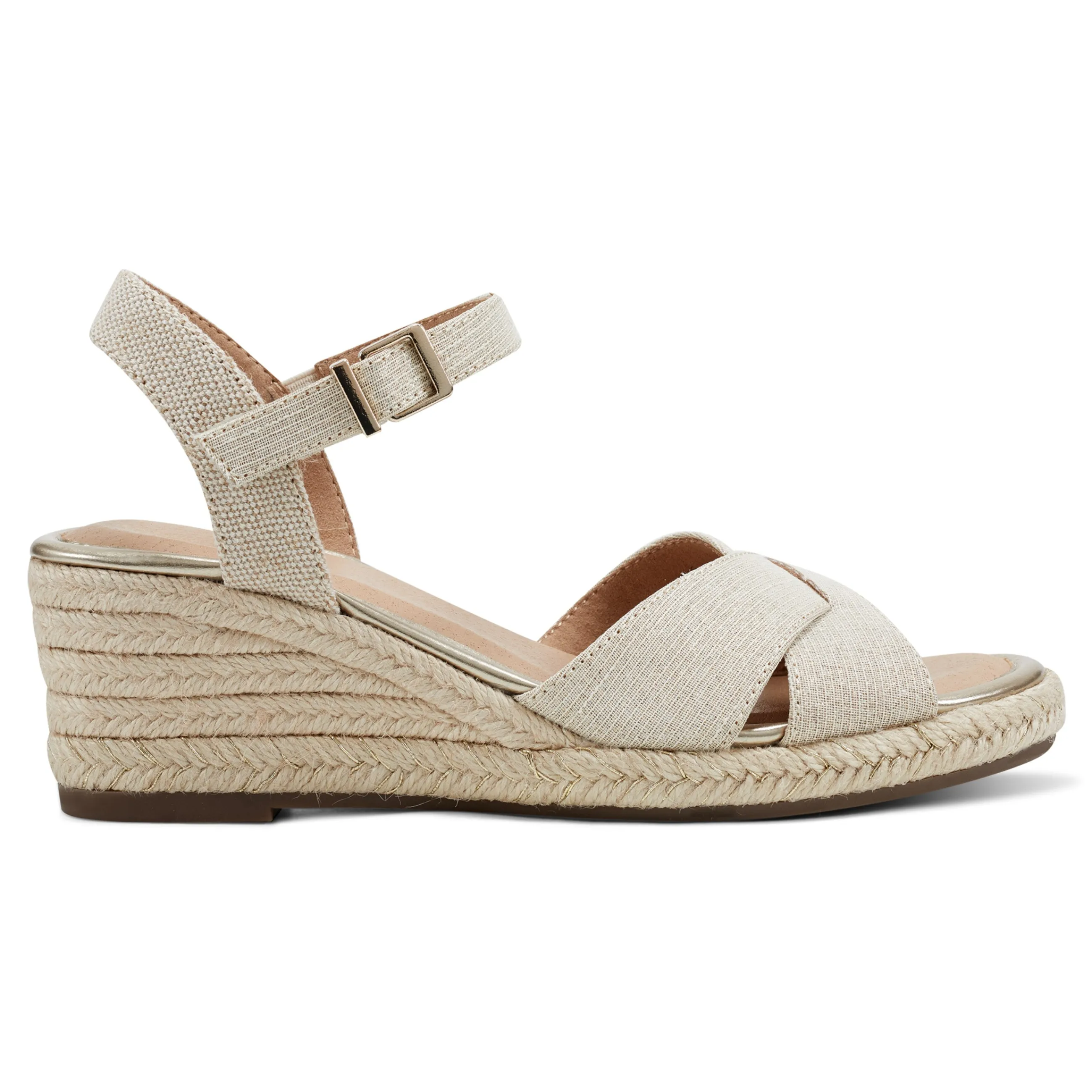 Best Easy Spirit Shandra Wedge Sandals GoldLinen