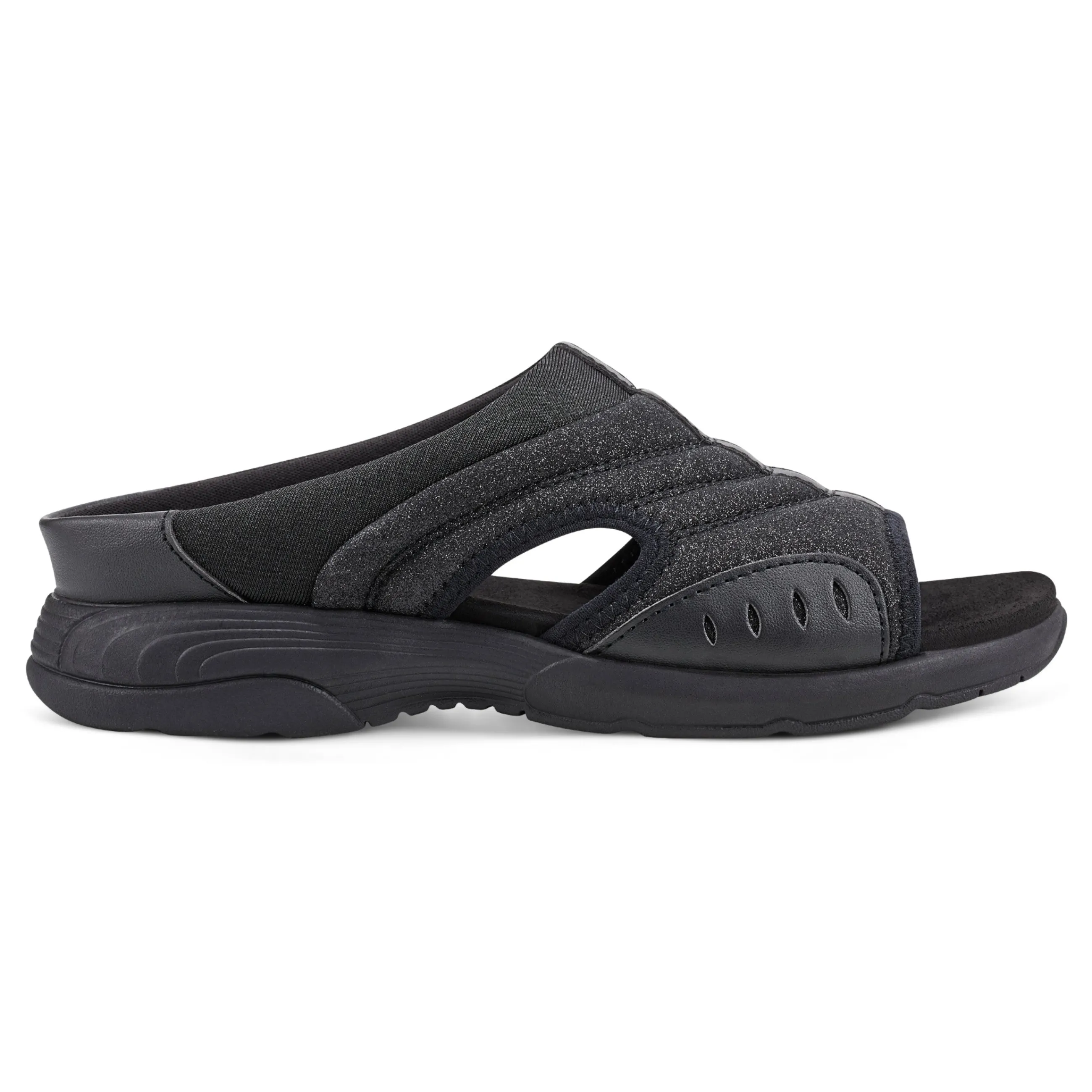 Fashion Easy Spirit Traciee Slip On Sandals BlackGlitter