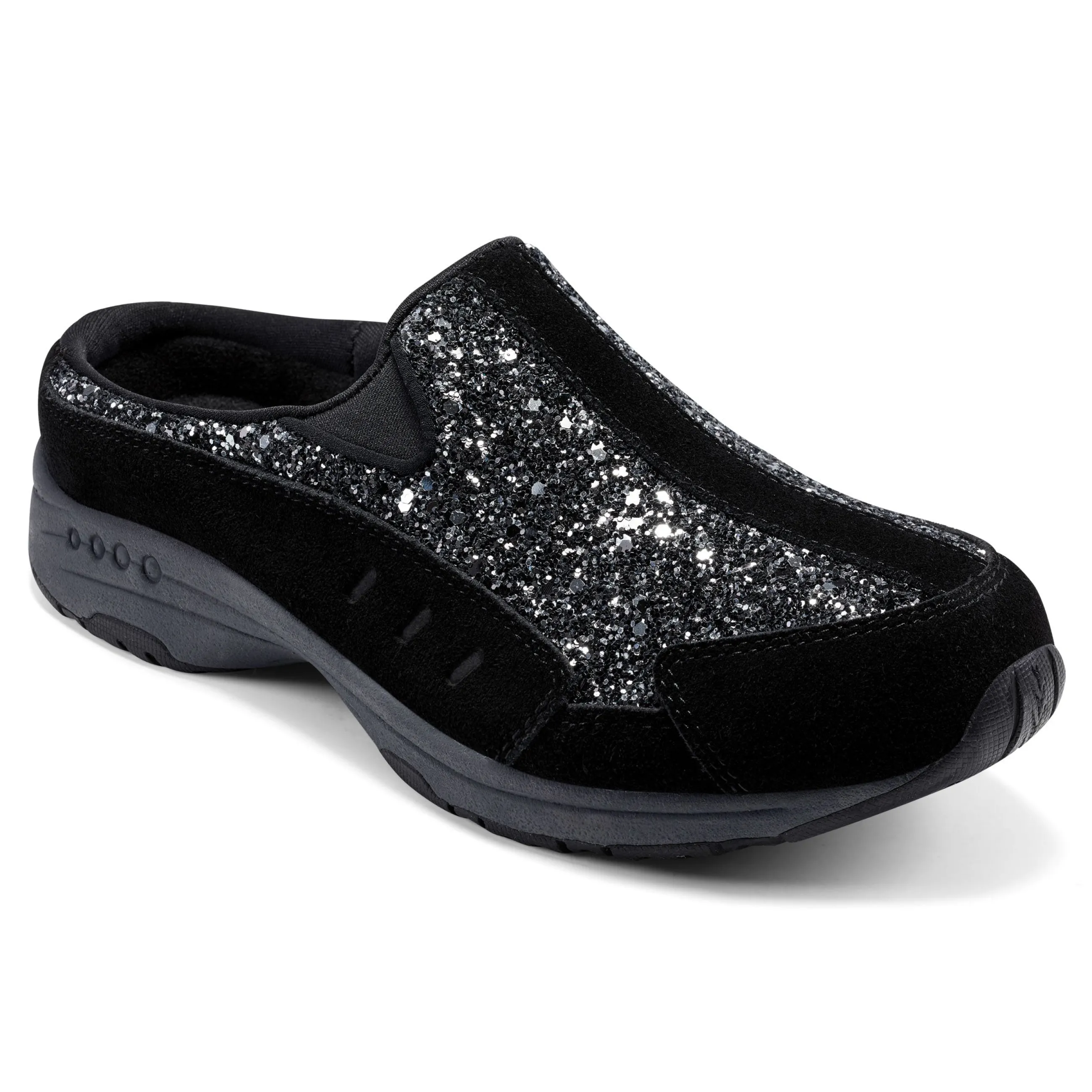 Shop Easy Spirit Traveltime Clogs BlackSilverGlitter